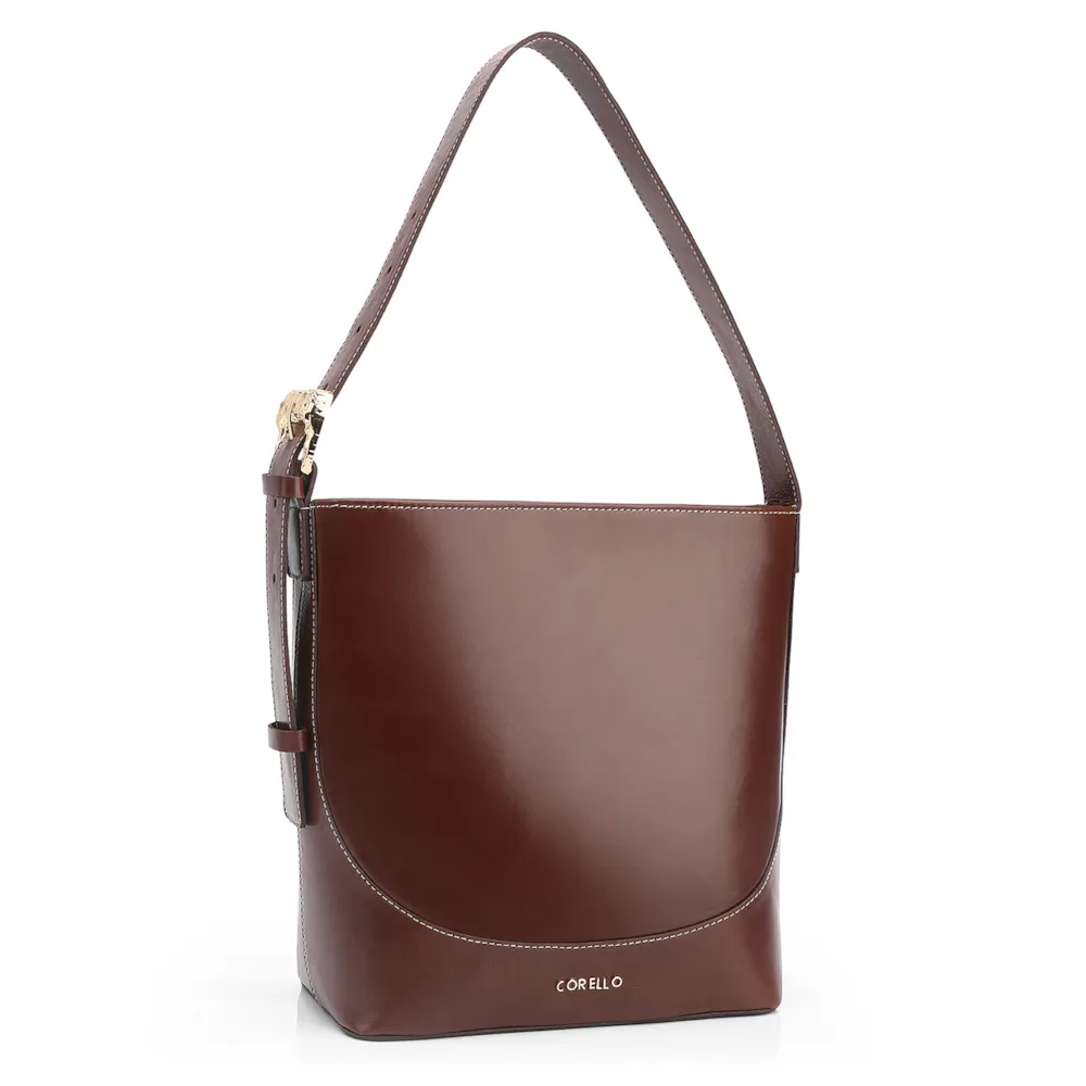Bolsa De Ombro Bucket Couro Marrom Escuro - imagem 2