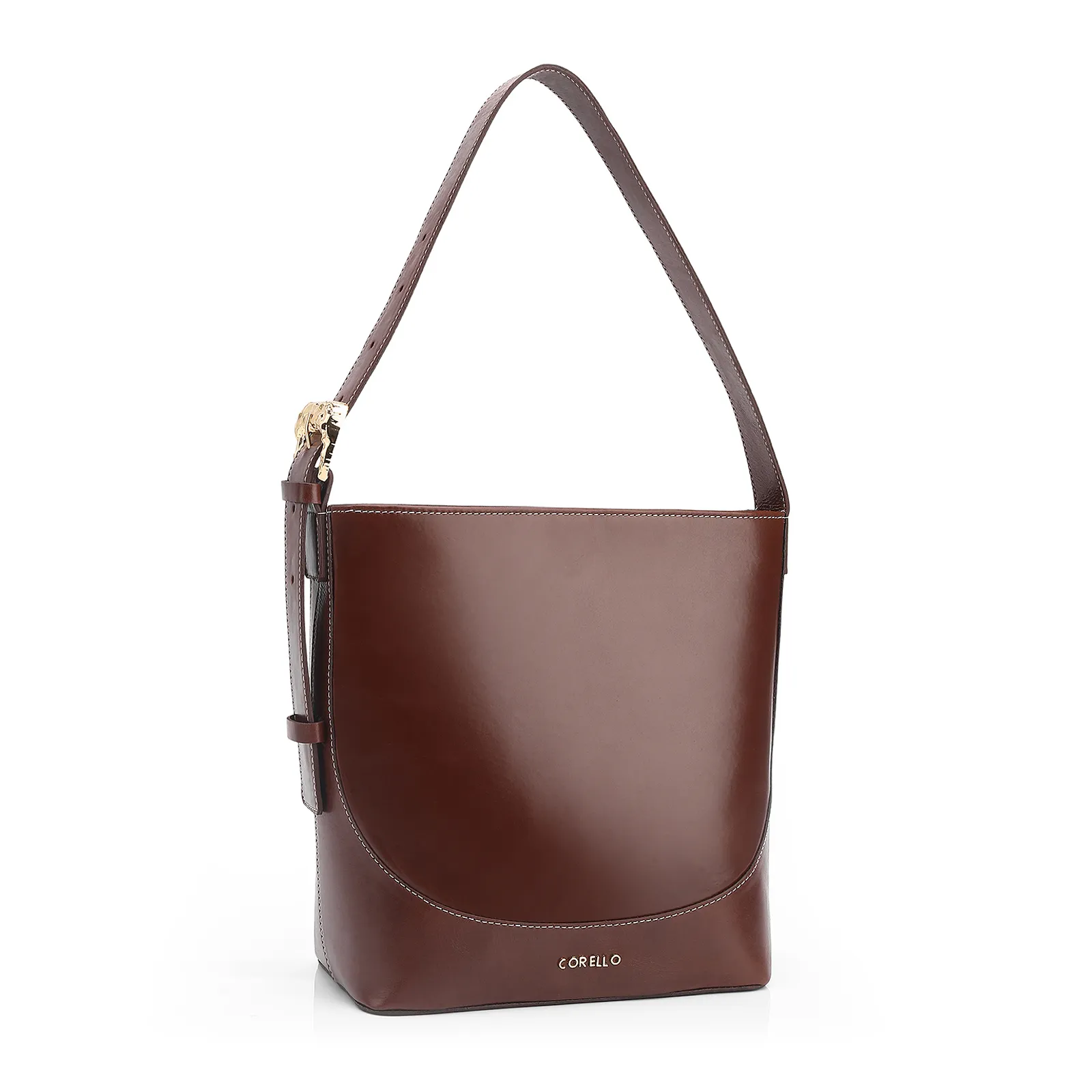 Bolsa De Ombro Bucket Couro Marrom Escuro