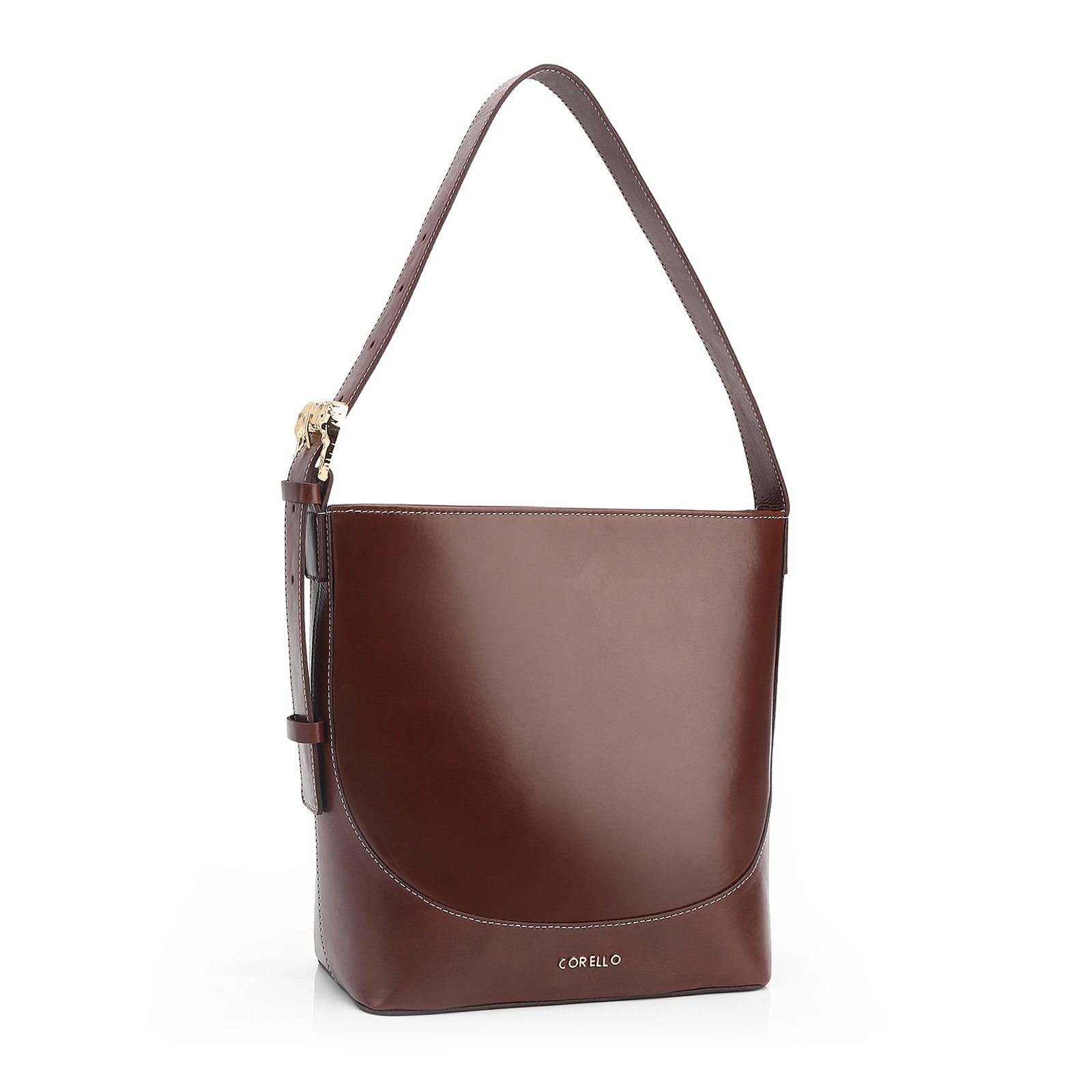 Bolsa De Ombro Bucket Couro Marrom Escuro