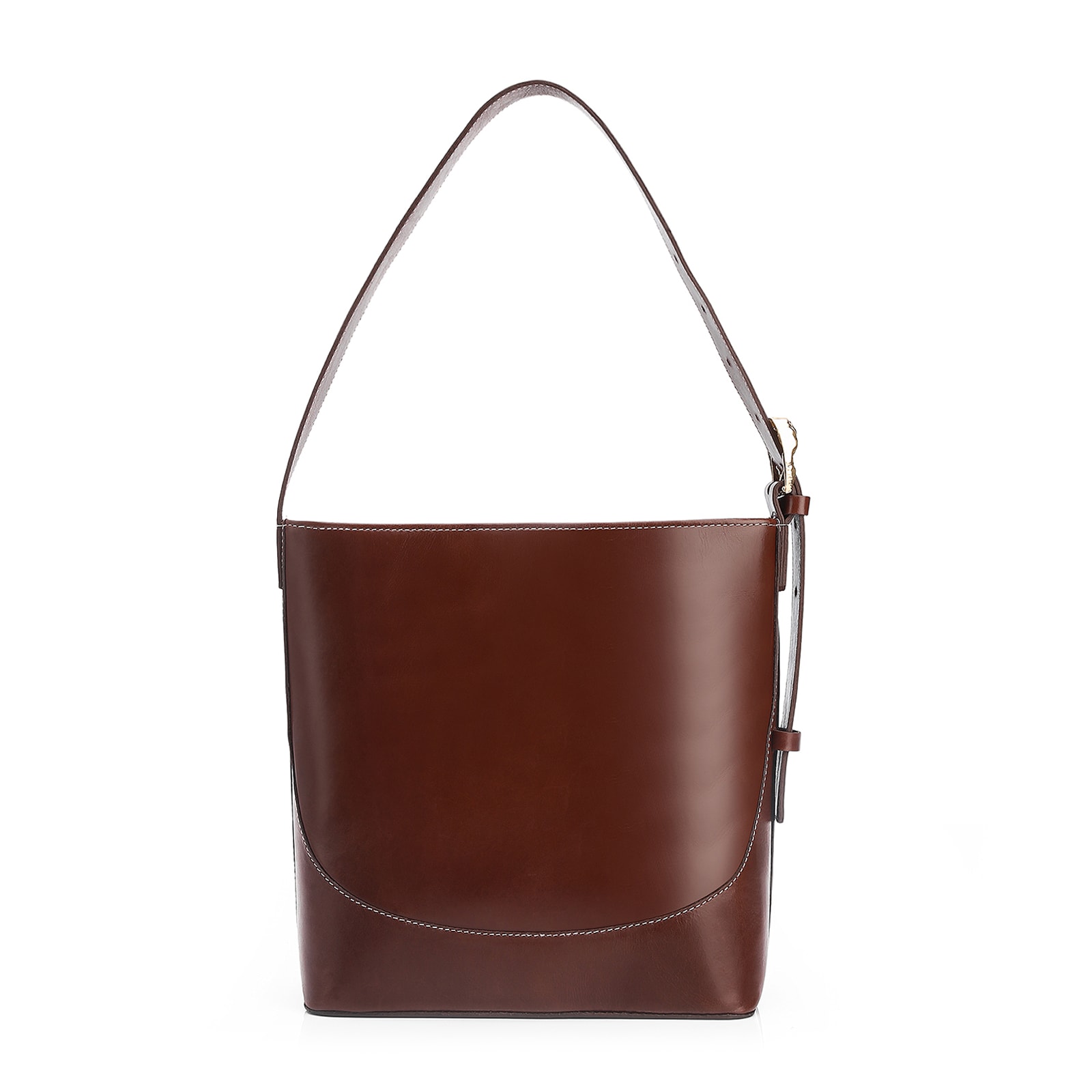 Bolsa De Ombro Bucket Couro Marrom Escuro