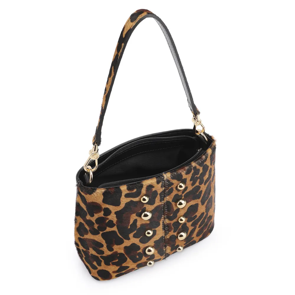 Bolsa De Ombro Bucket Couro Pelo Onça/Couro Preto - imagem 4