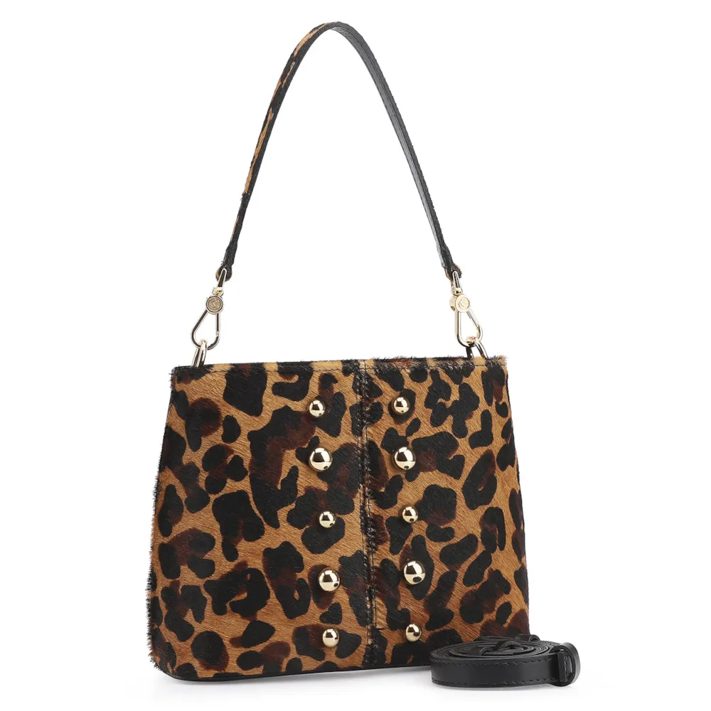 Bolsa De Ombro Bucket Couro Pelo Onça/Couro Preto - imagem 2