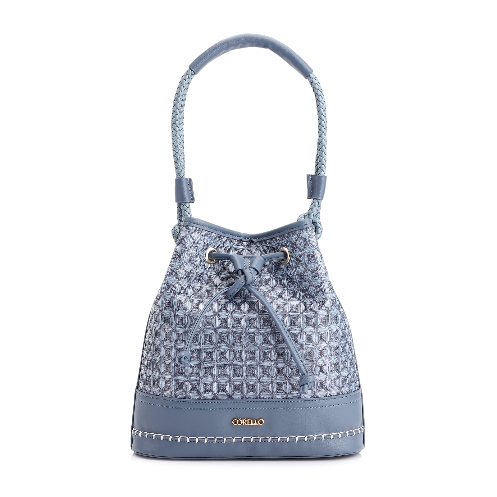 Bolsa De Ombro Bucket Ráfia Mosaico Azul