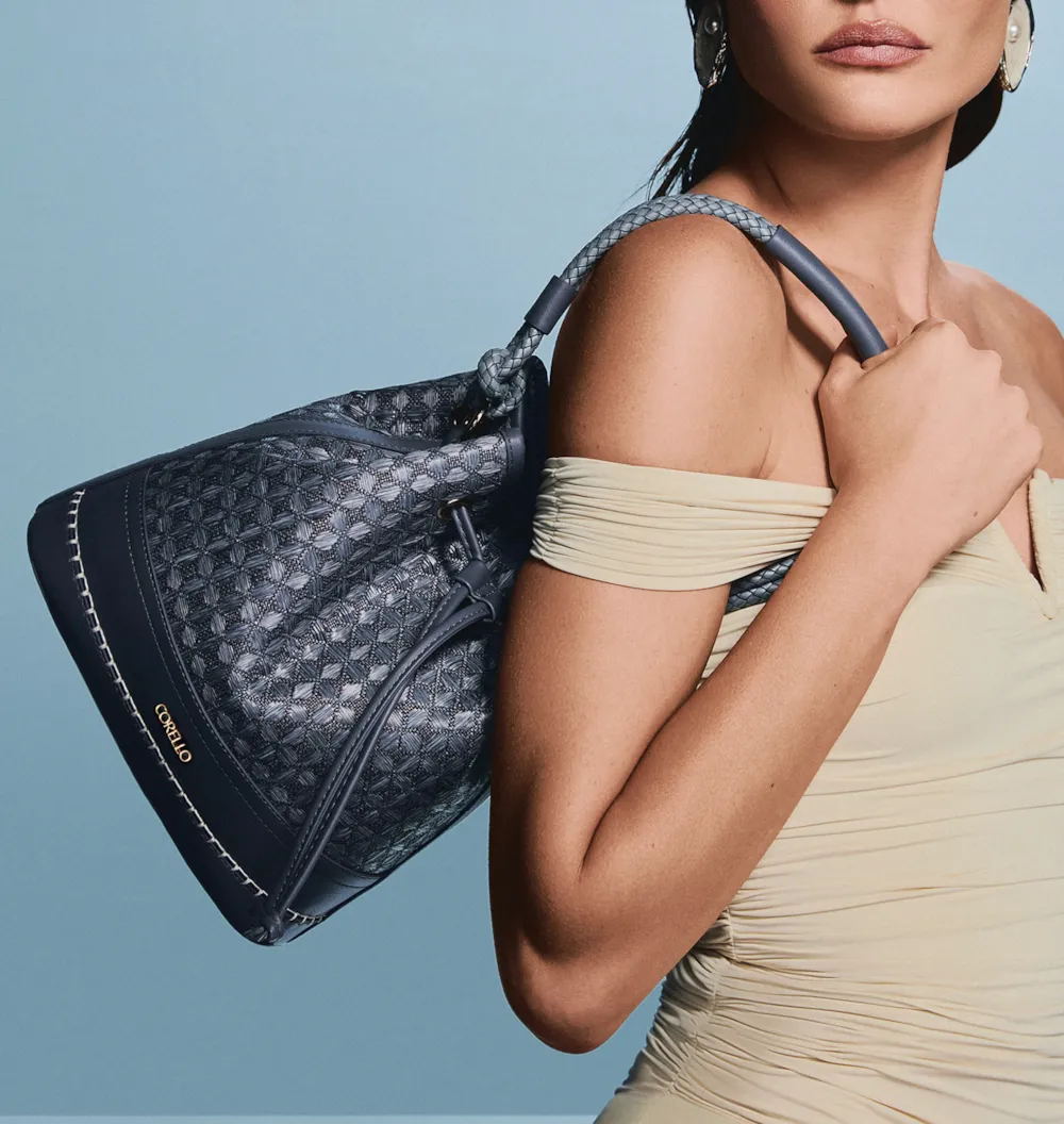 Bolsa De Ombro Bucket Ráfia Mosaico Azul - imagem 2