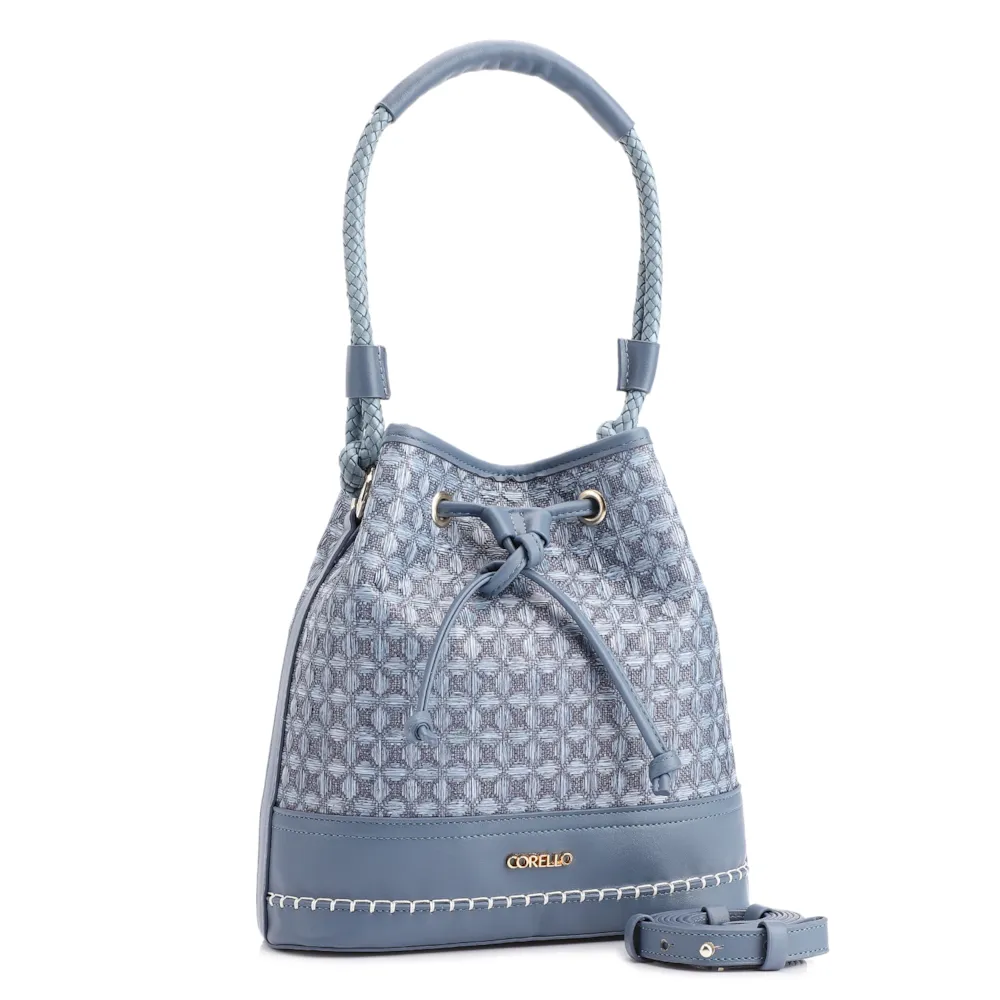 Bolsa De Ombro Bucket Ráfia Mosaico Azul - imagem 3
