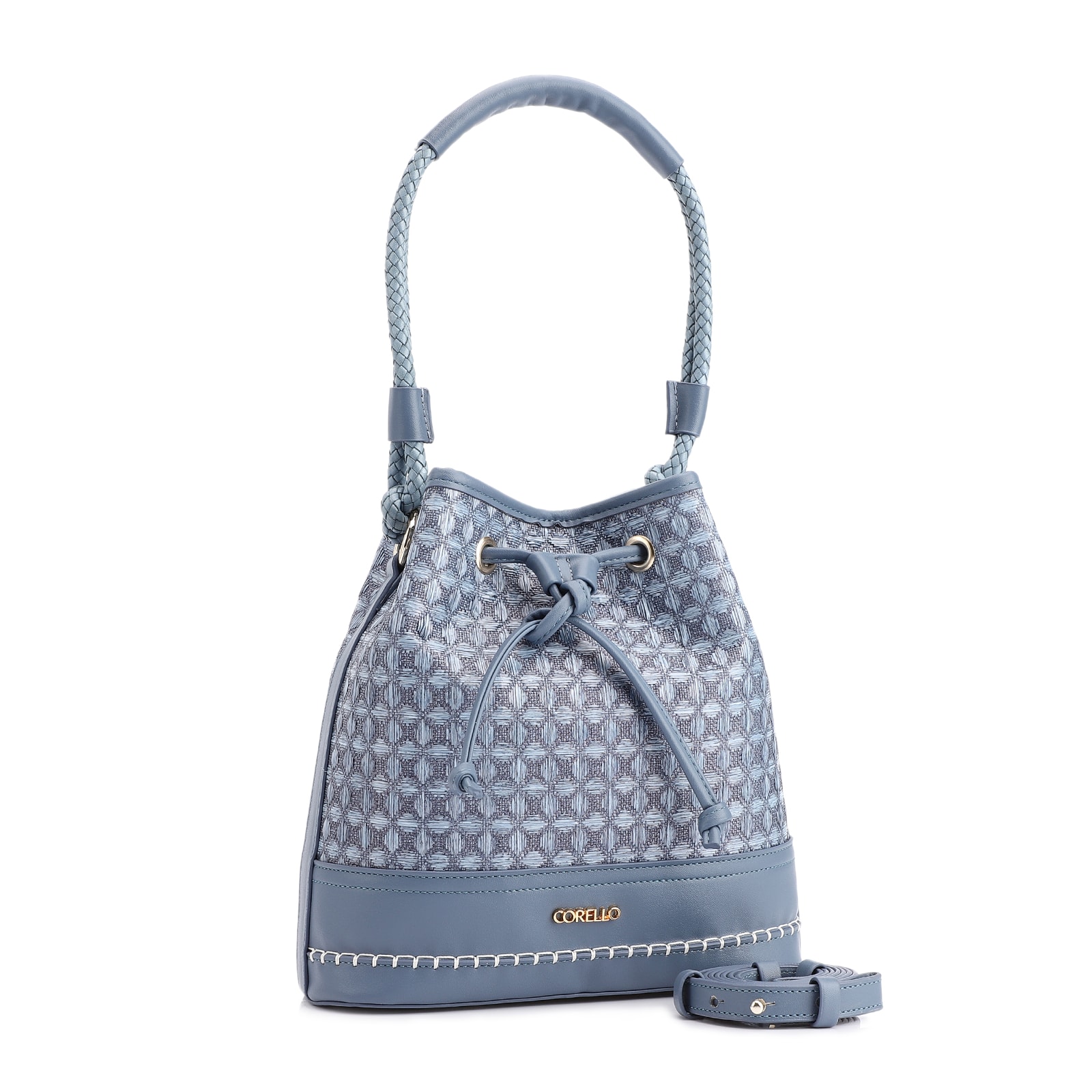 Bolsa De Ombro Bucket Ráfia Mosaico Azul