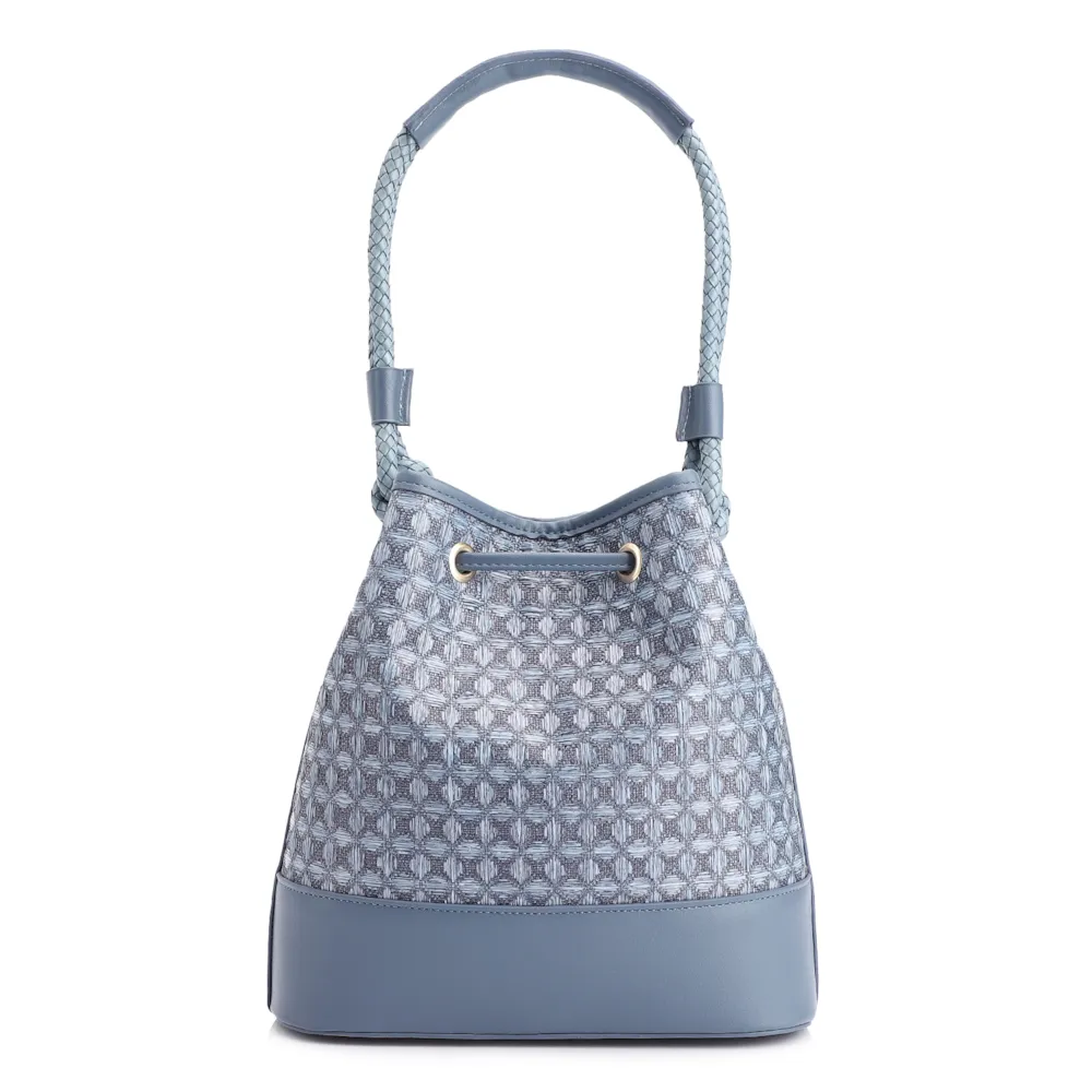 Bolsa De Ombro Bucket Ráfia Mosaico Azul - imagem 4
