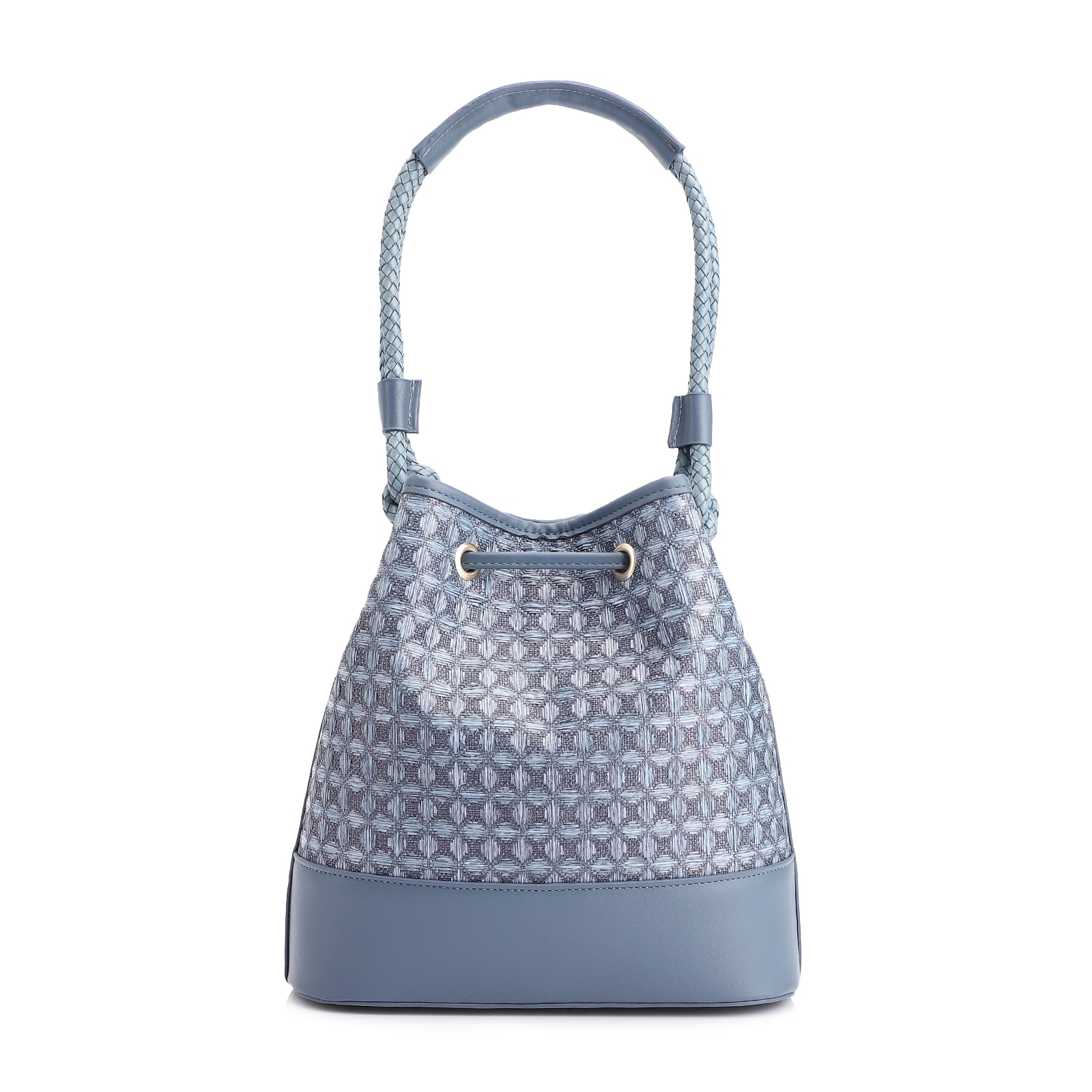 Bolsa De Ombro Bucket Ráfia Mosaico Azul