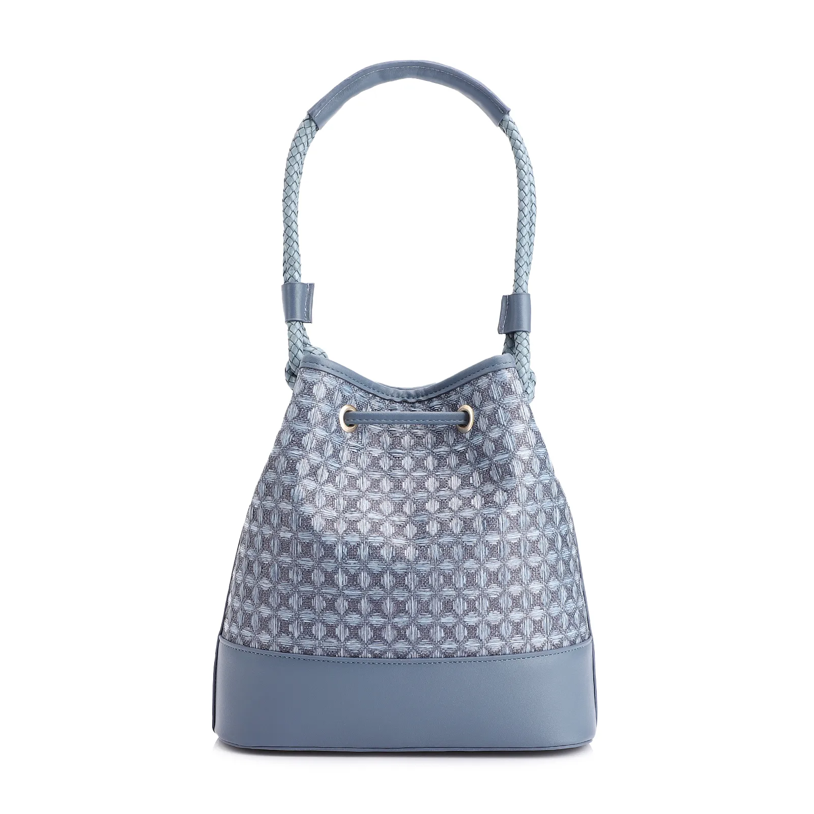 Bolsa De Ombro Bucket Ráfia Mosaico Azul