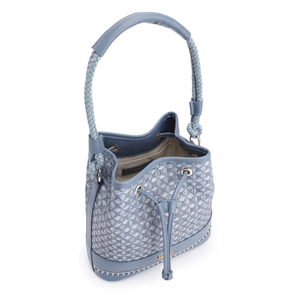 Bolsa De Ombro Bucket Ráfia Mosaico Azul - imagem 5