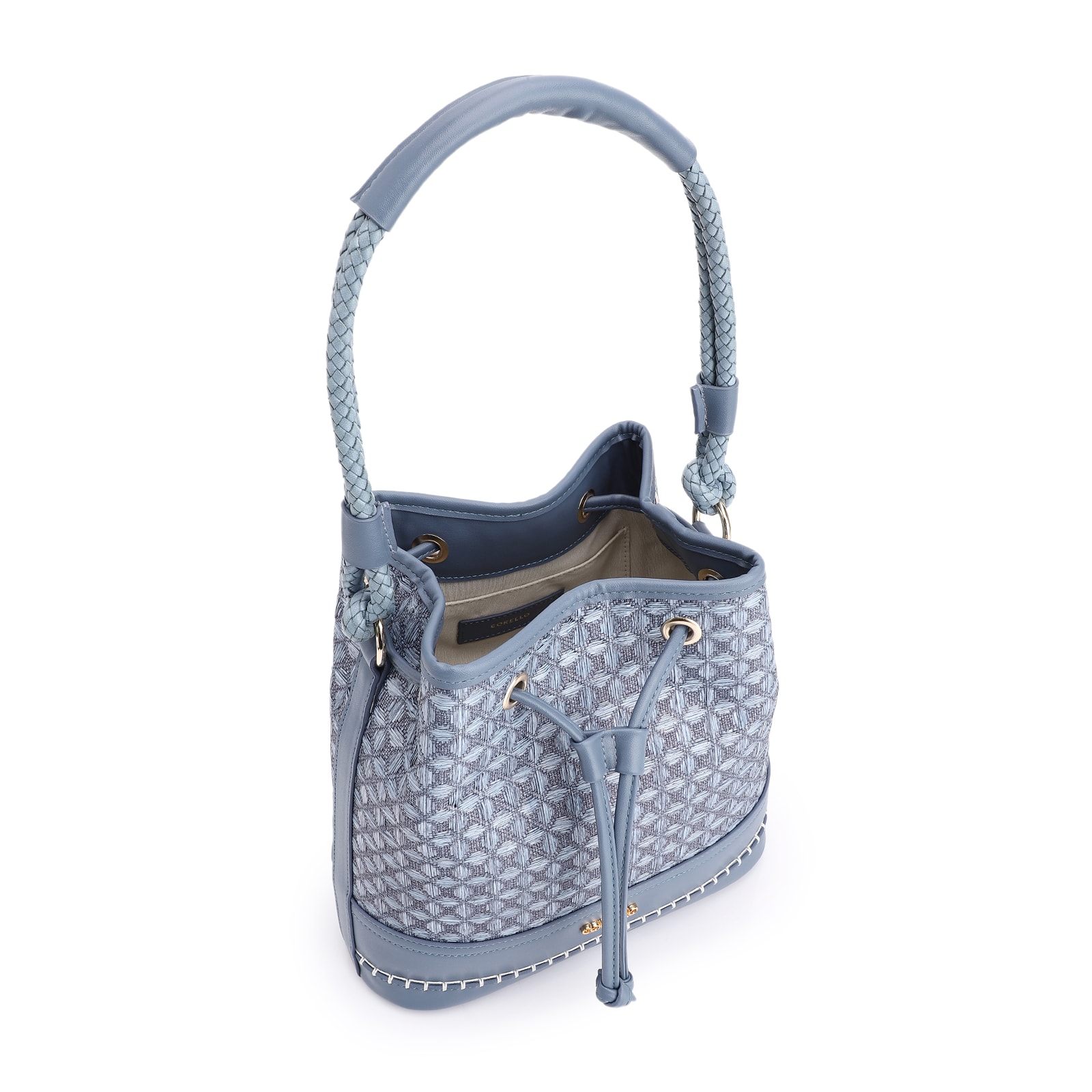 Bolsa De Ombro Bucket Ráfia Mosaico Azul