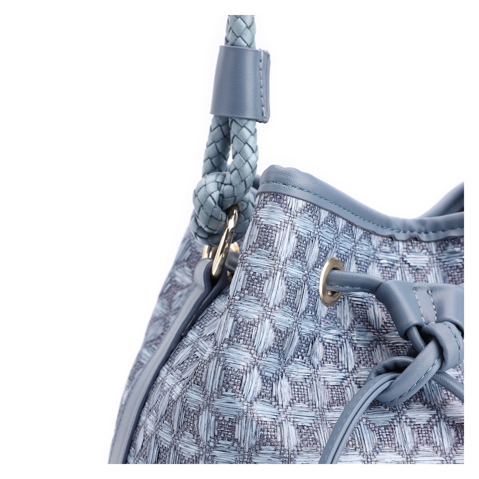 Bolsa De Ombro Bucket Ráfia Mosaico Azul