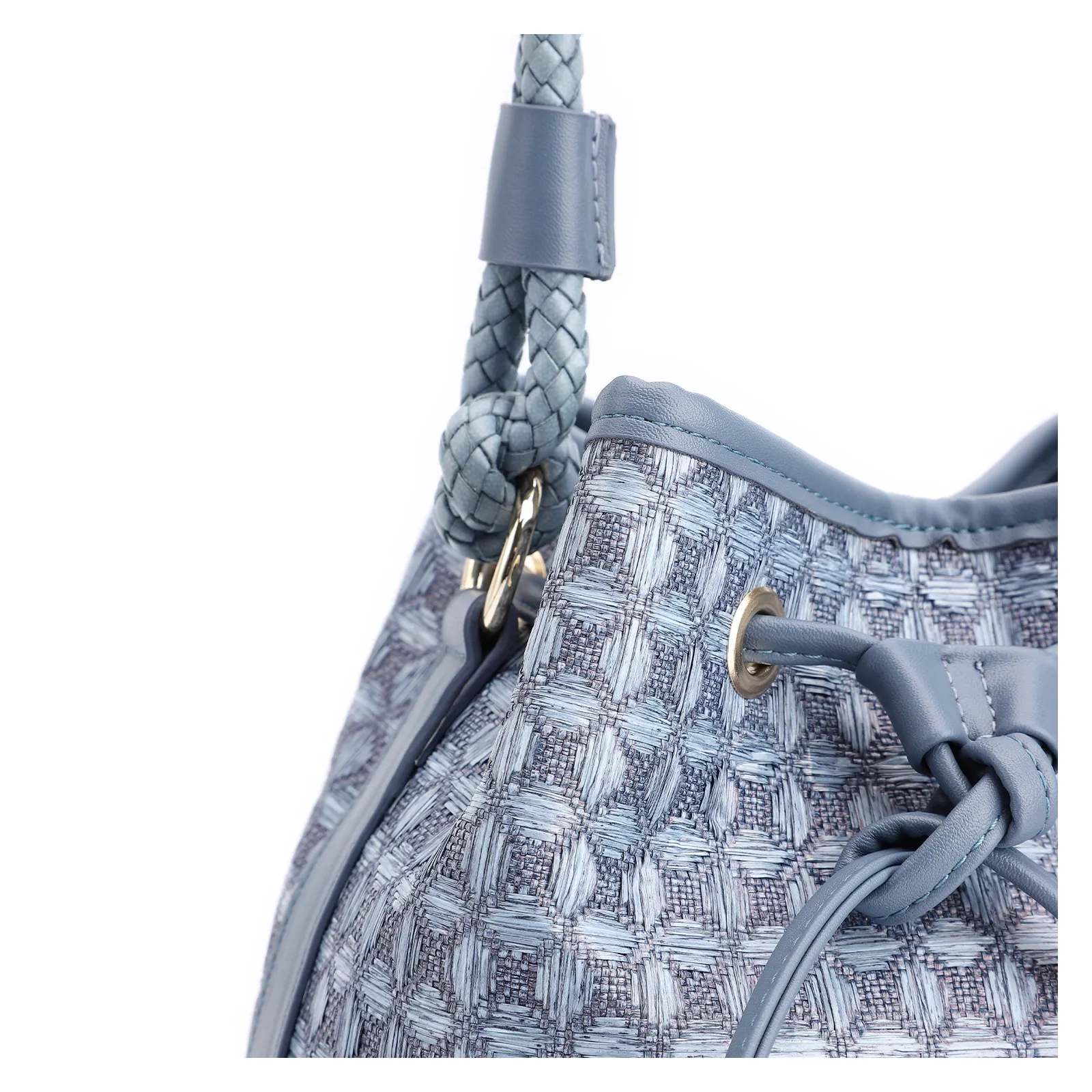 Bolsa De Ombro Bucket Ráfia Mosaico Azul
