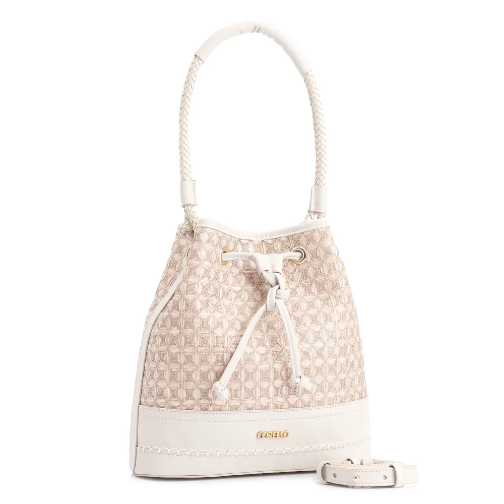 Bolsa De Ombro Bucket Ráfia Mosaico Bege - imagem 3