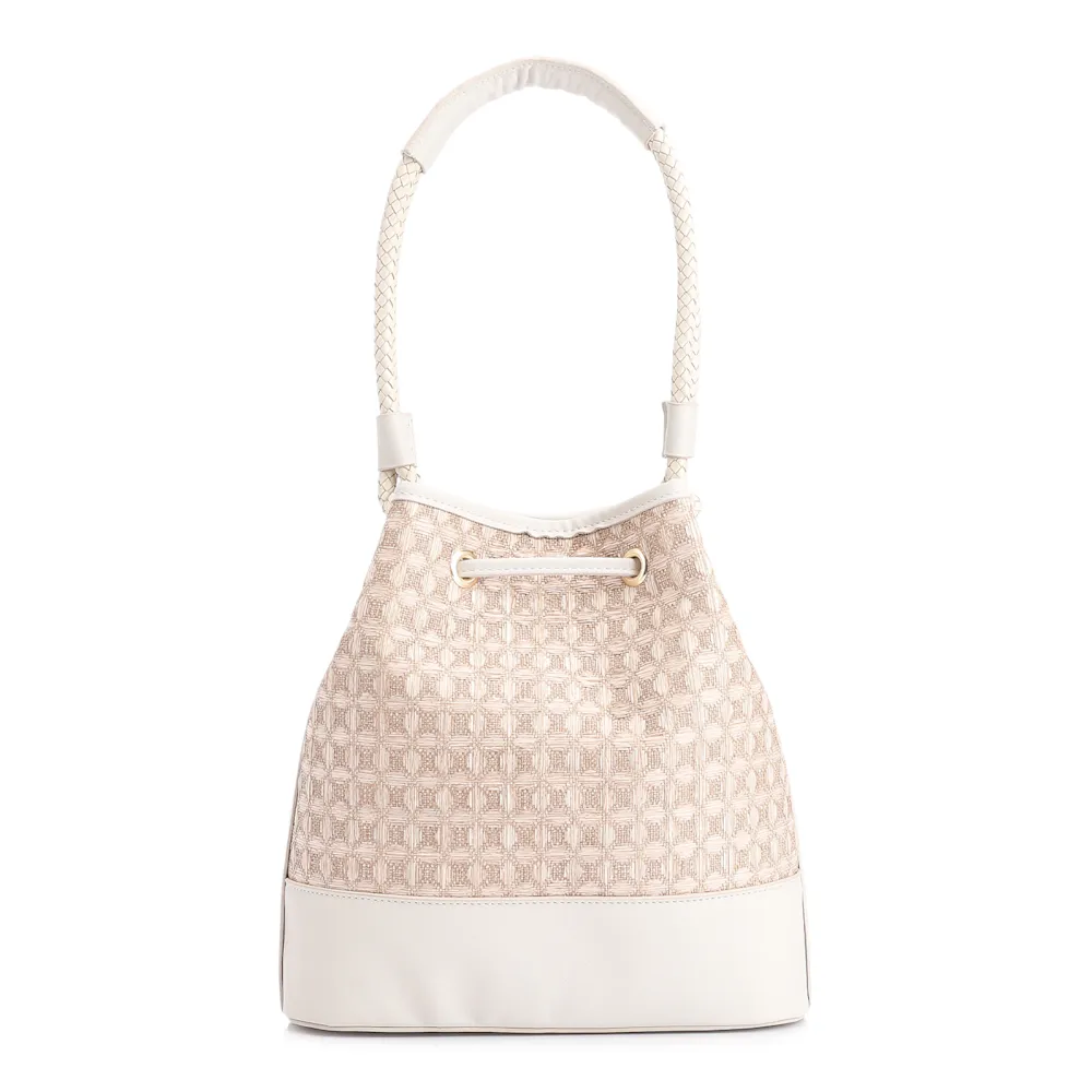 Bolsa De Ombro Bucket Ráfia Mosaico Bege - imagem 4