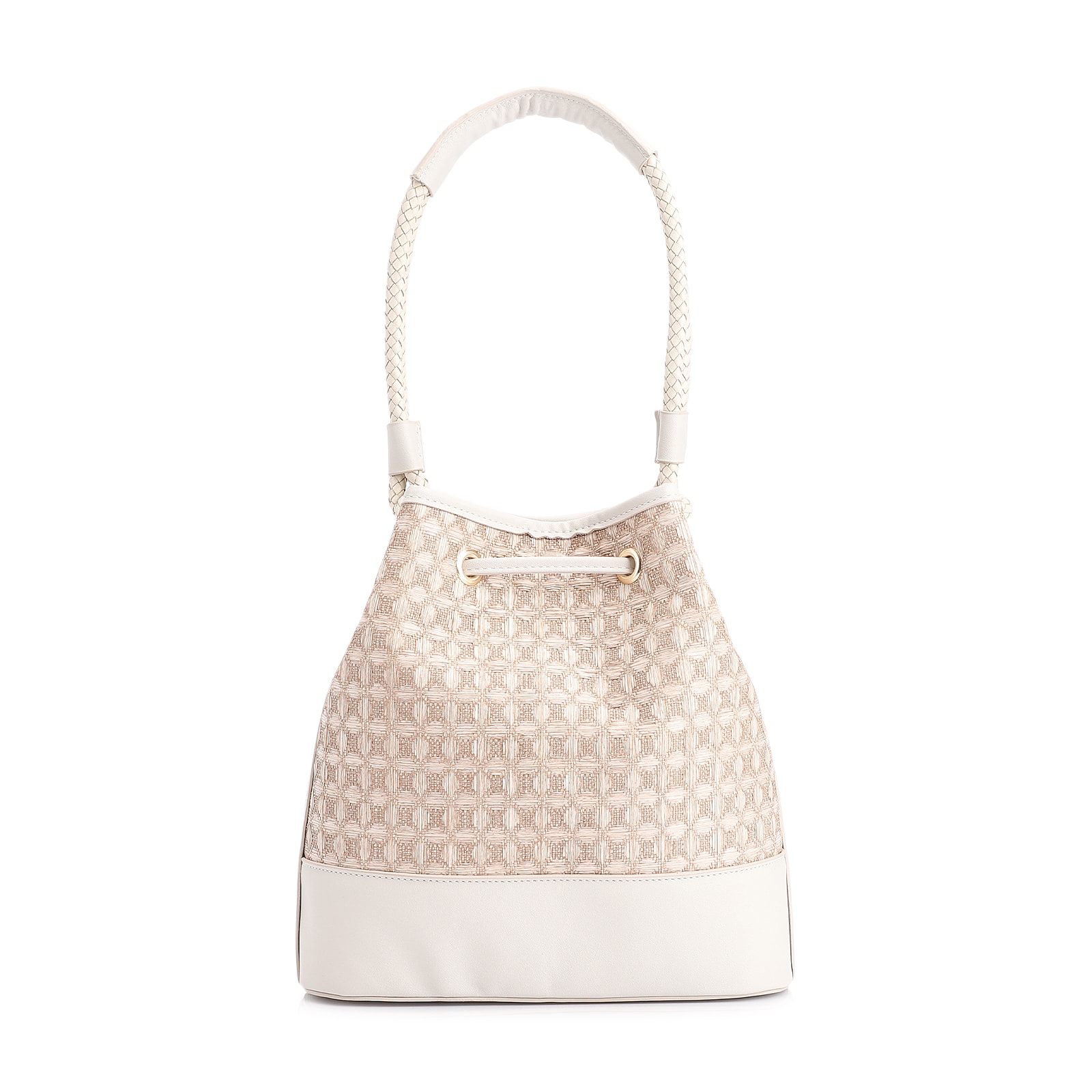 Bolsa De Ombro Bucket Ráfia Mosaico Bege