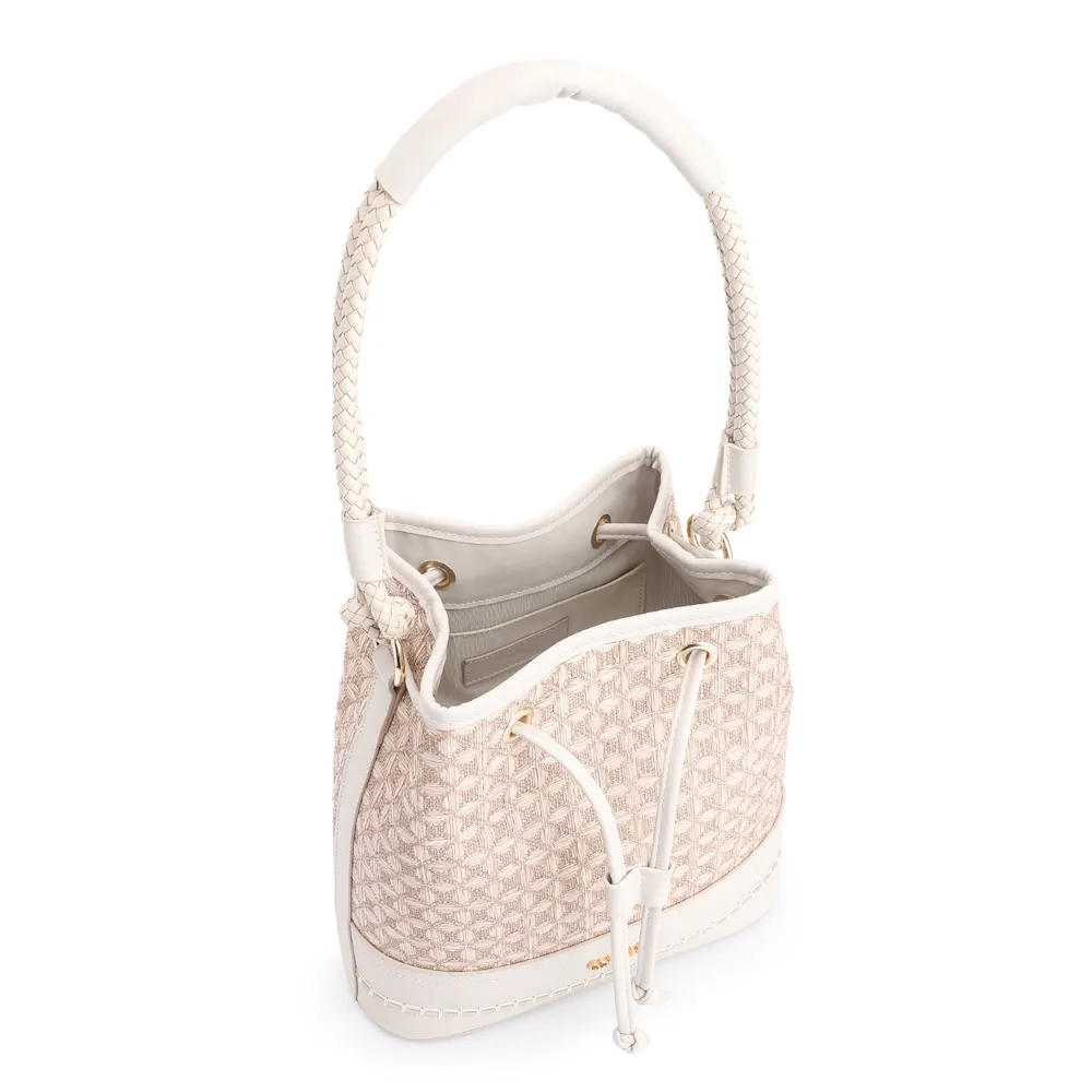 Bolsa De Ombro Bucket Ráfia Mosaico Bege - imagem 5