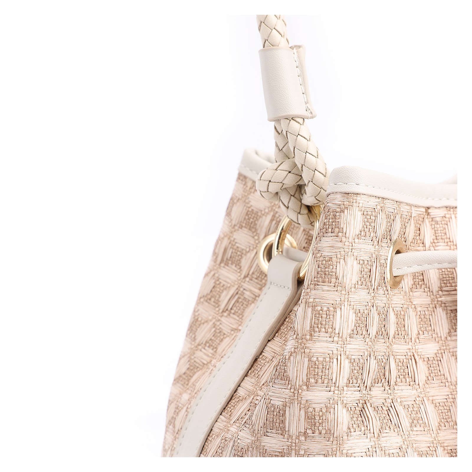 Bolsa De Ombro Bucket Ráfia Mosaico Bege