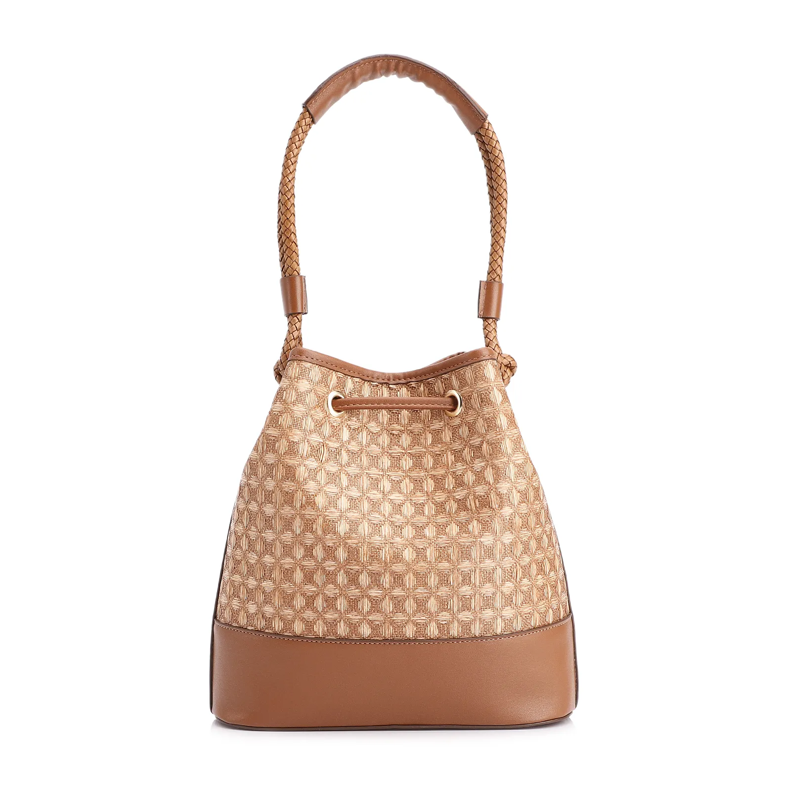 Bolsa De Ombro Bucket Ráfia Mosaico Marrom