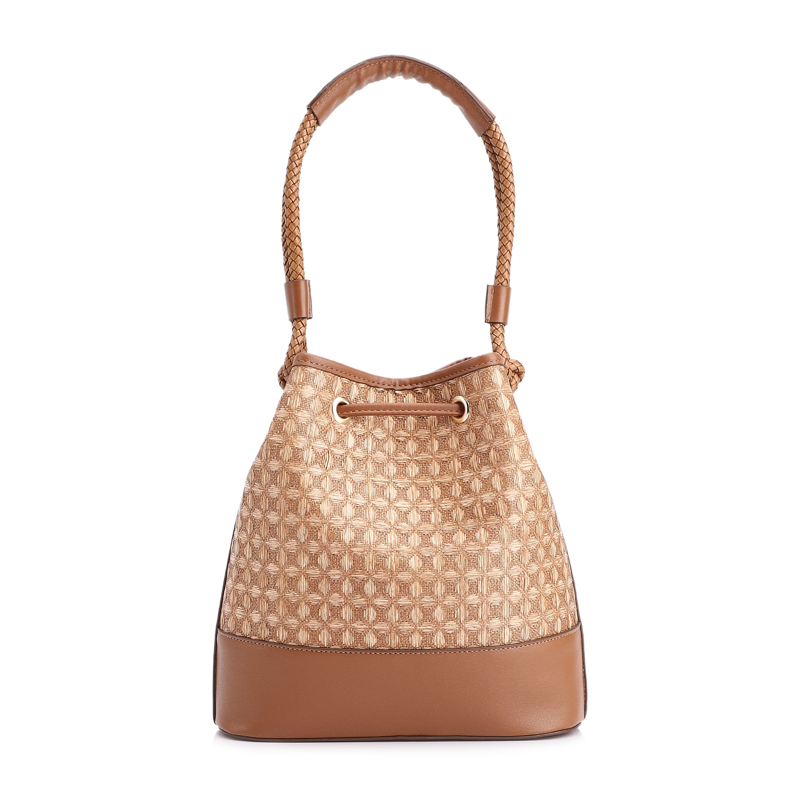 Bolsa De Ombro Bucket Ráfia Mosaico Marrom