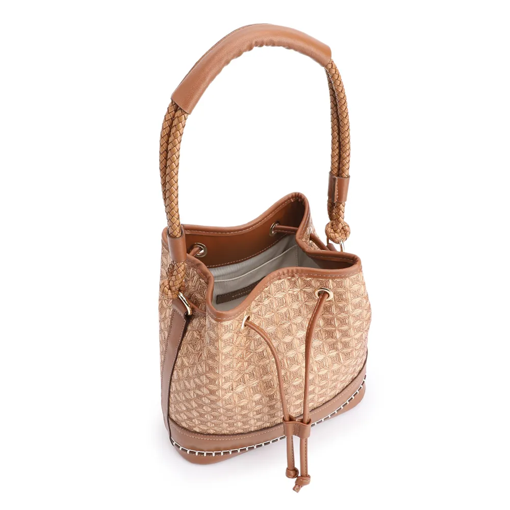 Bolsa De Ombro Bucket Ráfia Mosaico Marrom - imagem 5