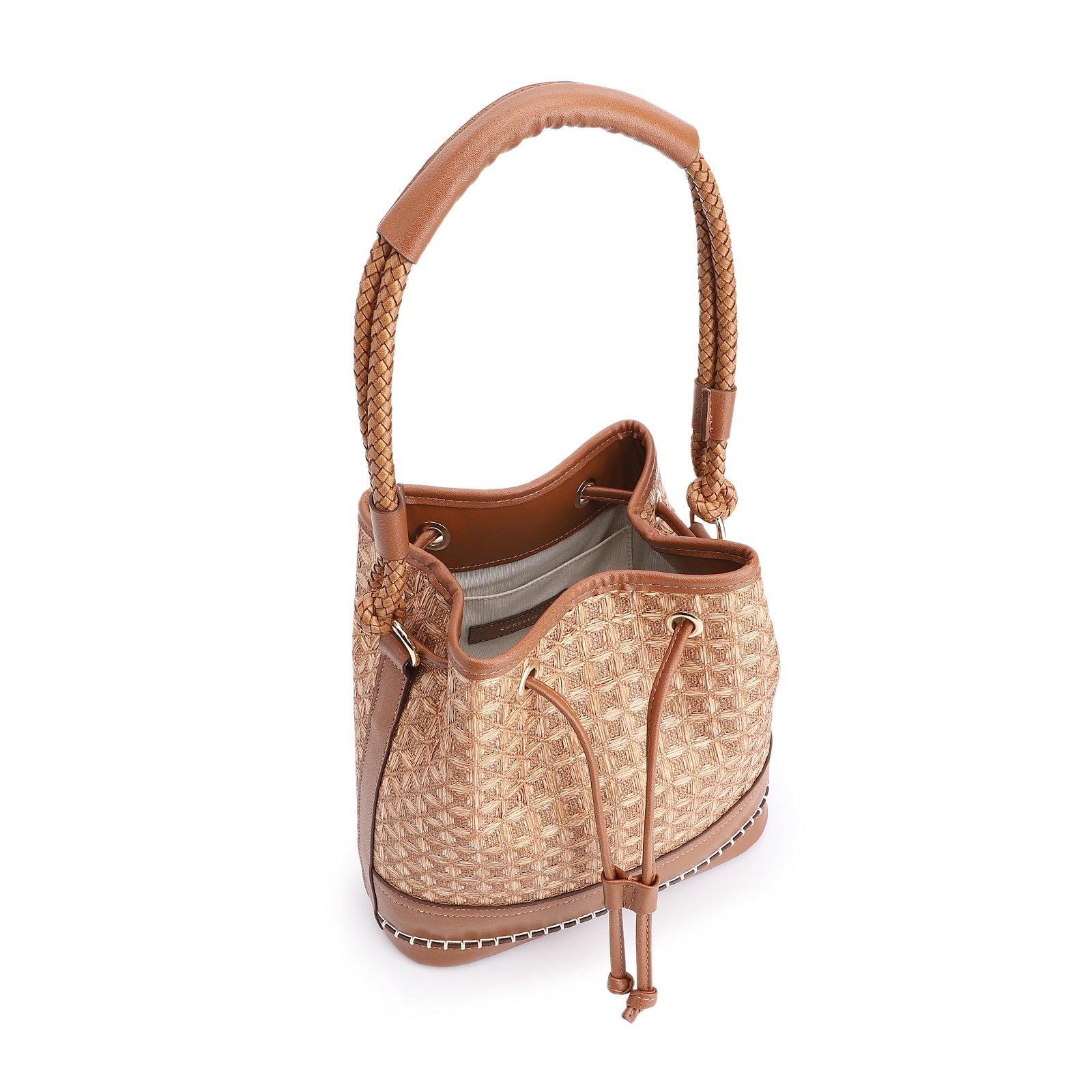 Bolsa De Ombro Bucket Ráfia Mosaico Marrom