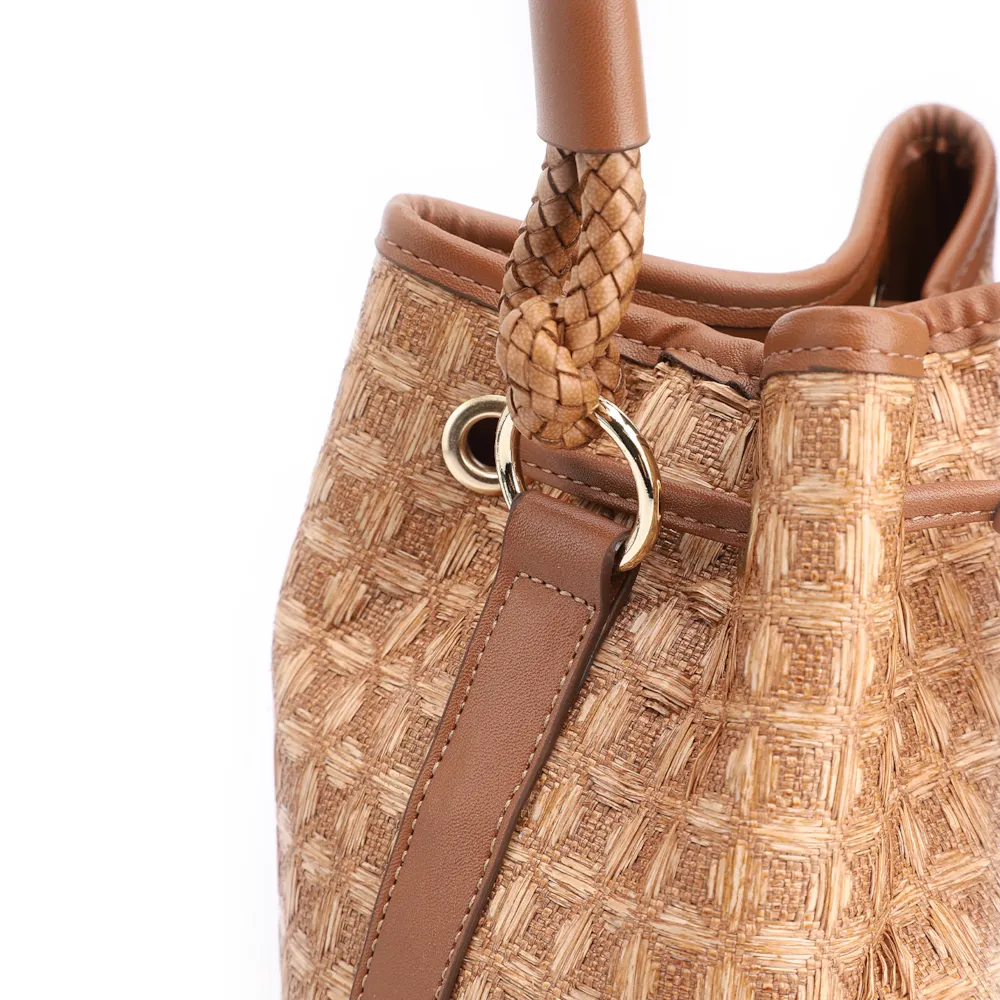 Bolsa De Ombro Bucket Ráfia Mosaico Marrom - imagem 7