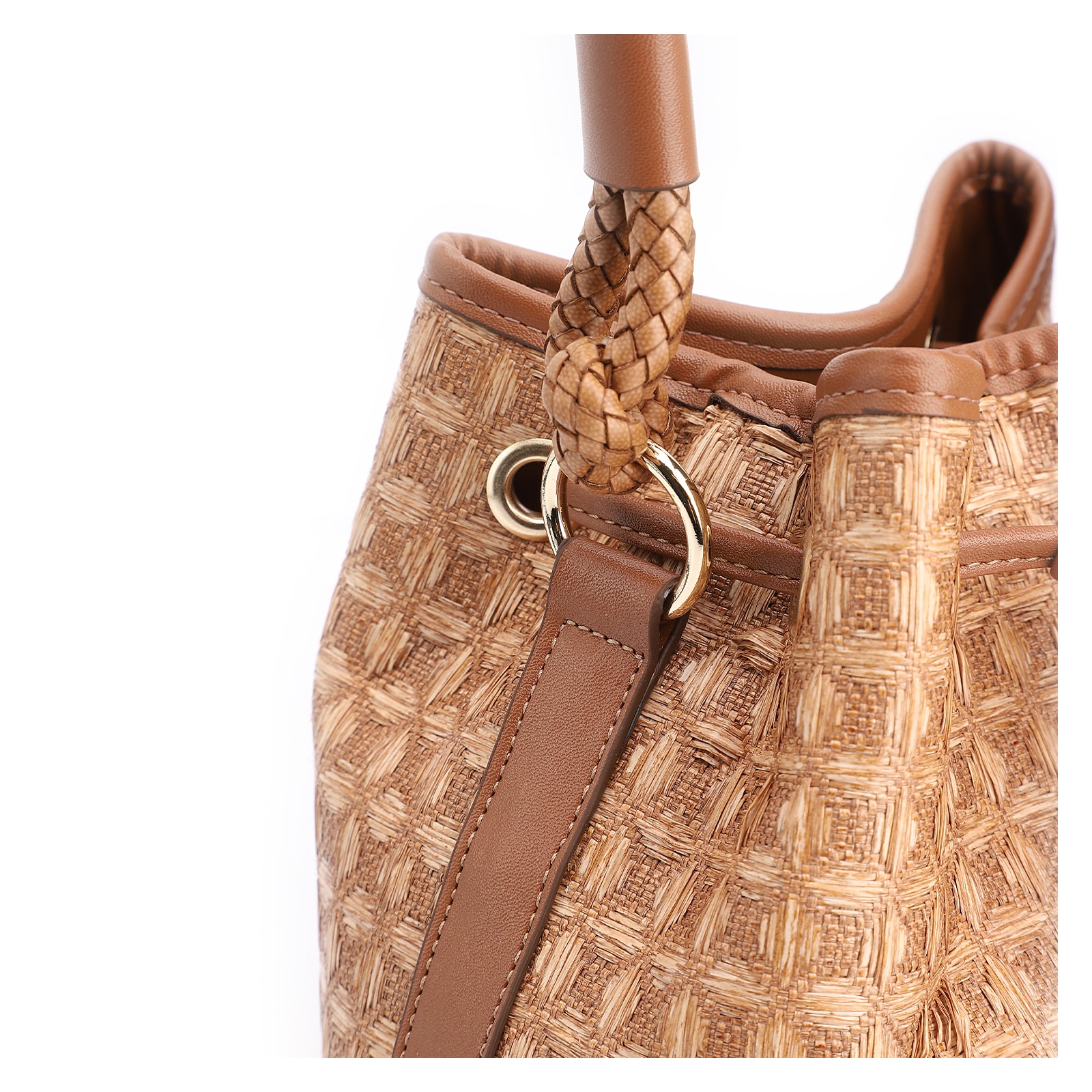 Bolsa De Ombro Bucket Ráfia Mosaico Marrom