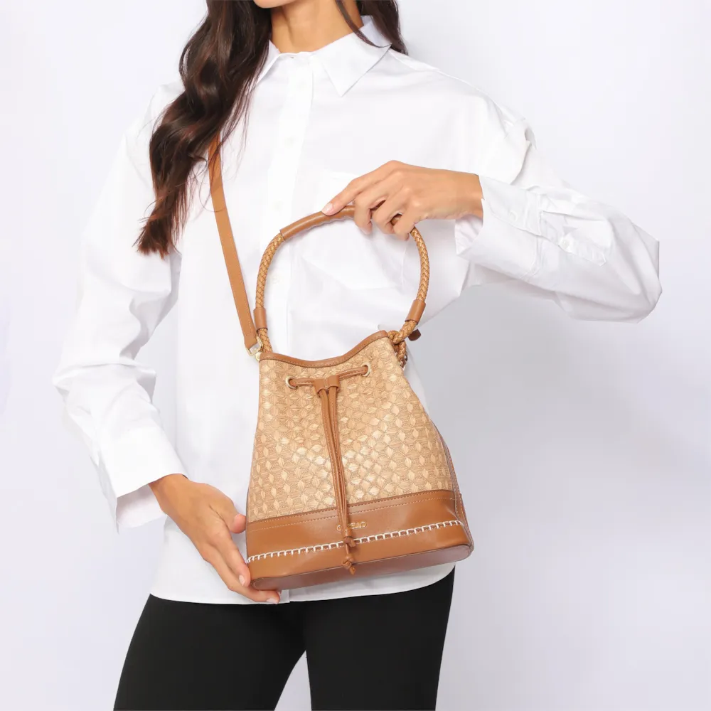 Bolsa De Ombro Bucket Ráfia Mosaico Marrom - imagem 8