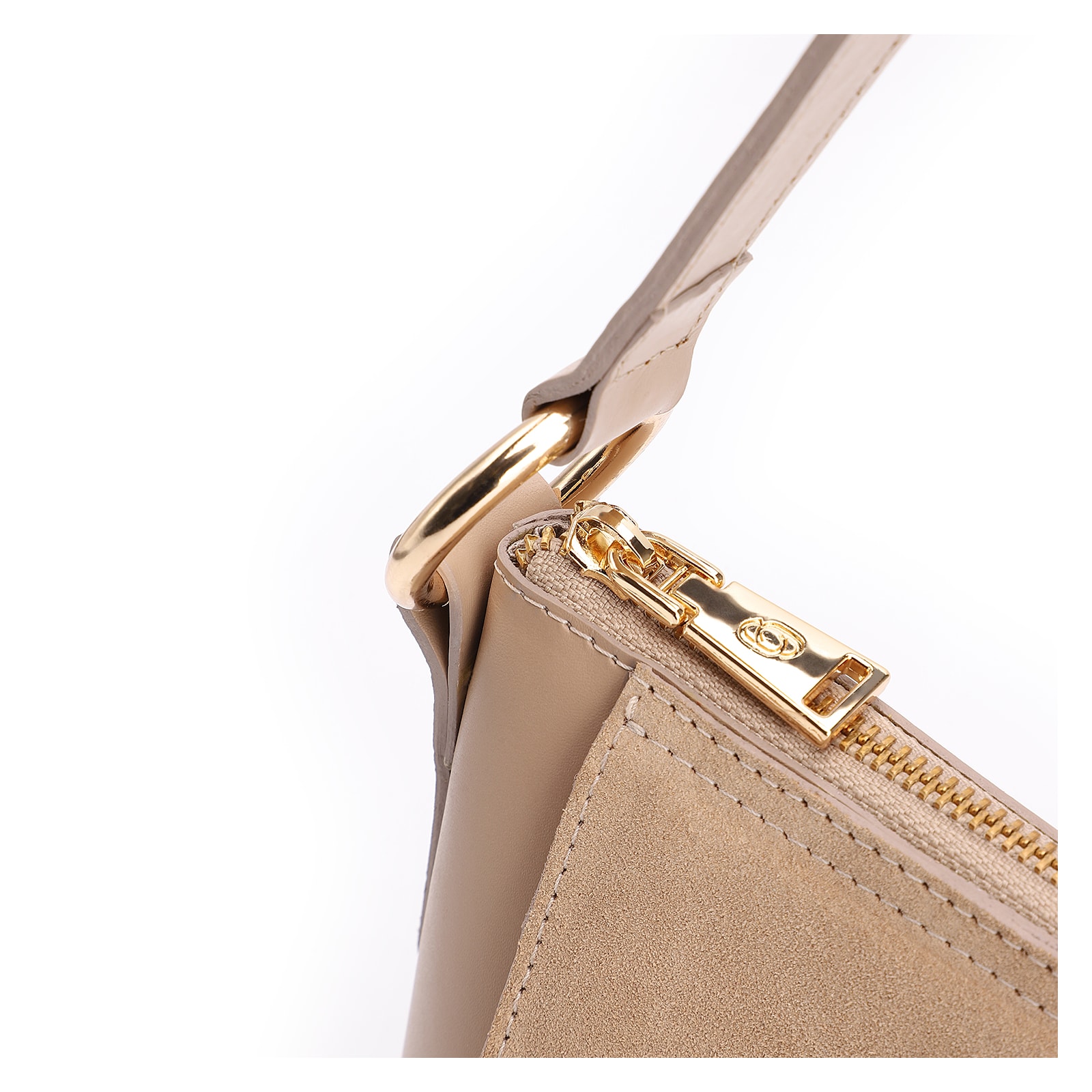 Bolsa De Ombro Cadeado Couro Camurça/Couro Bege
