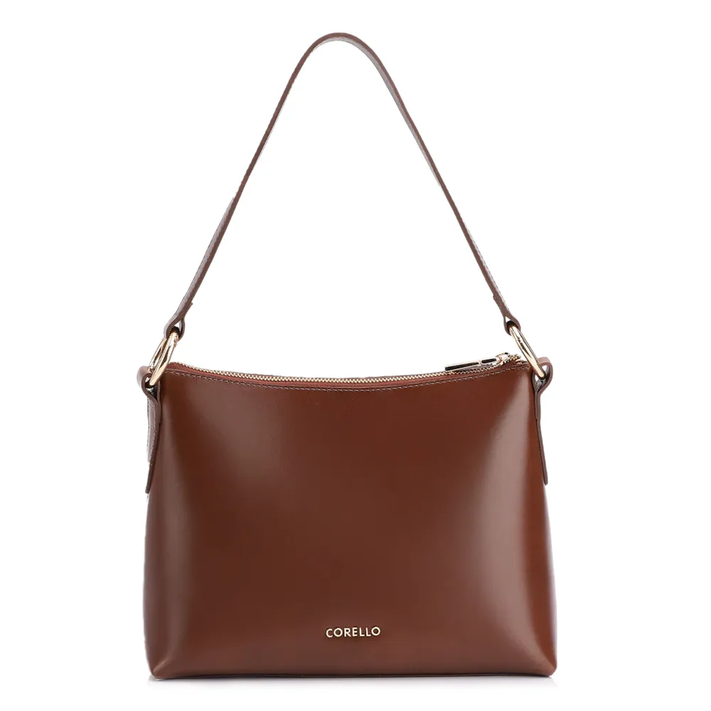 Bolsa De Ombro Cadeado Couro Camurça/Couro Marrom Escuro - imagem 4