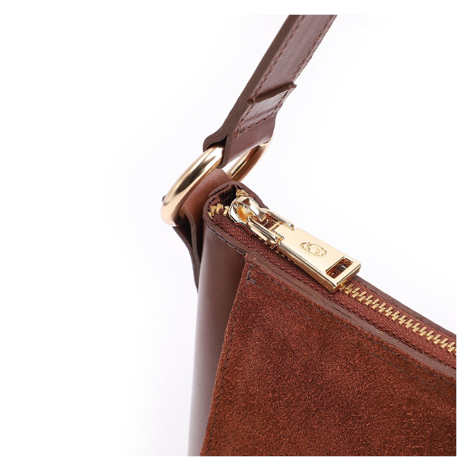 Bolsa De Ombro Cadeado Couro Camurça/Couro Marrom Escuro