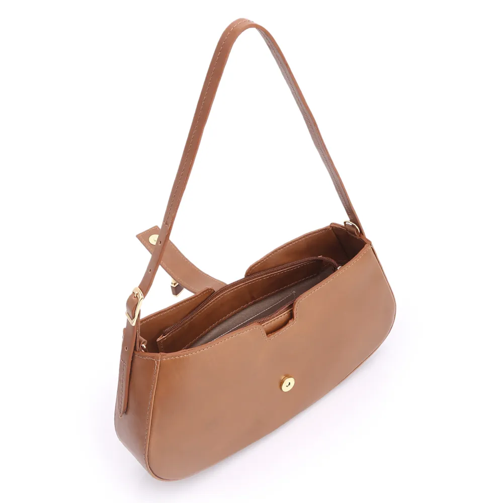 Bolsa De Ombro Cadeado Couro Marrom Claro - imagem 4
