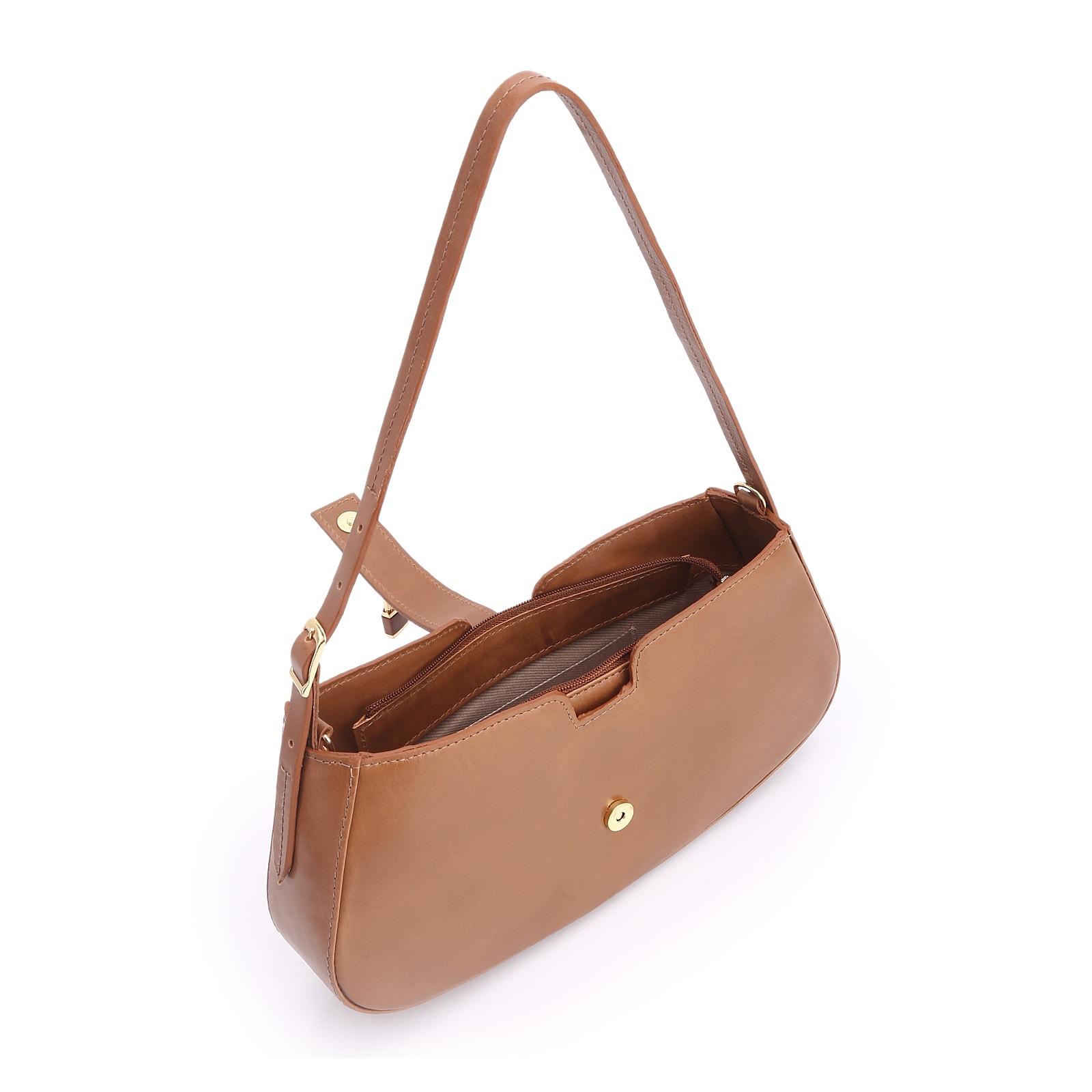 Bolsa De Ombro Cadeado Couro Marrom Claro