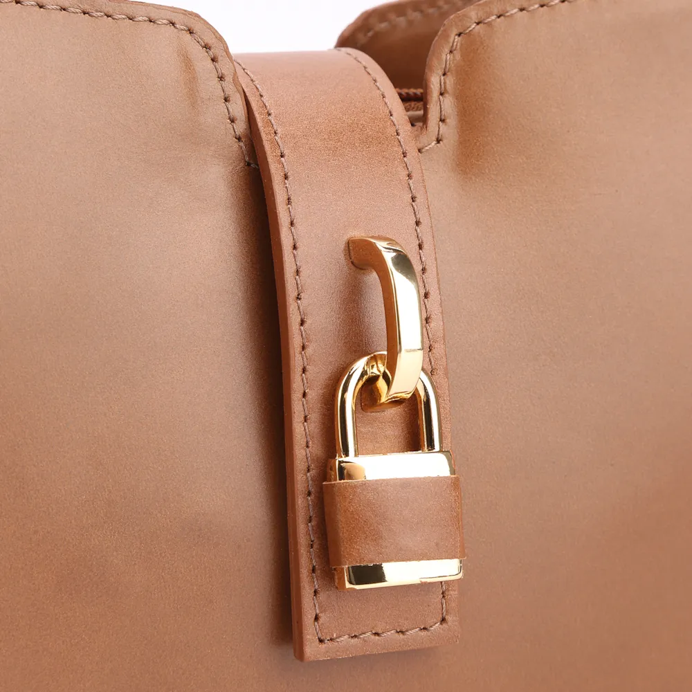 Bolsa De Ombro Cadeado Couro Marrom Claro - imagem 7