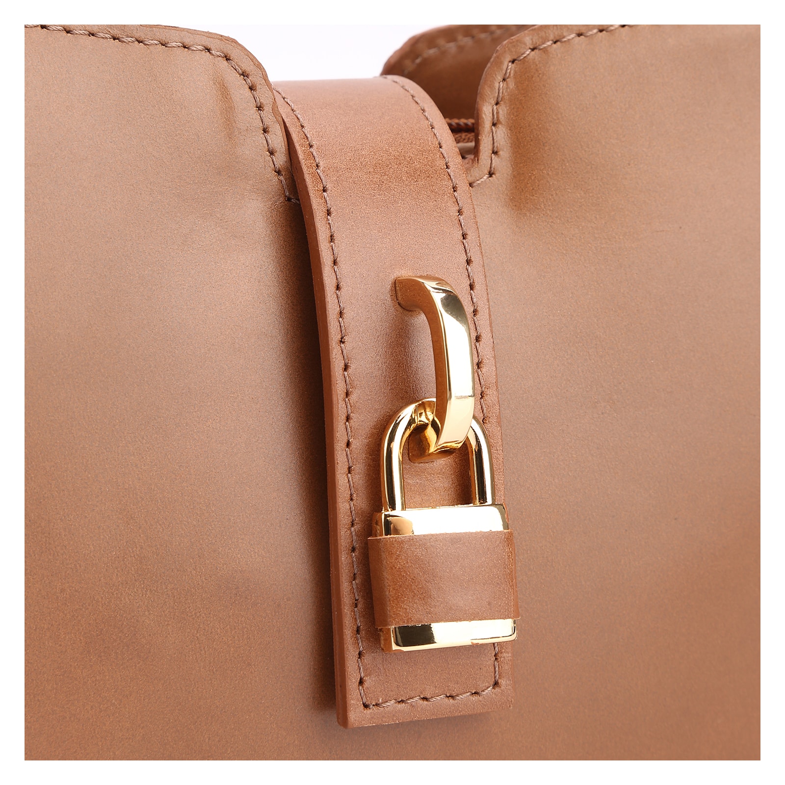 Bolsa De Ombro Cadeado Couro Marrom Claro