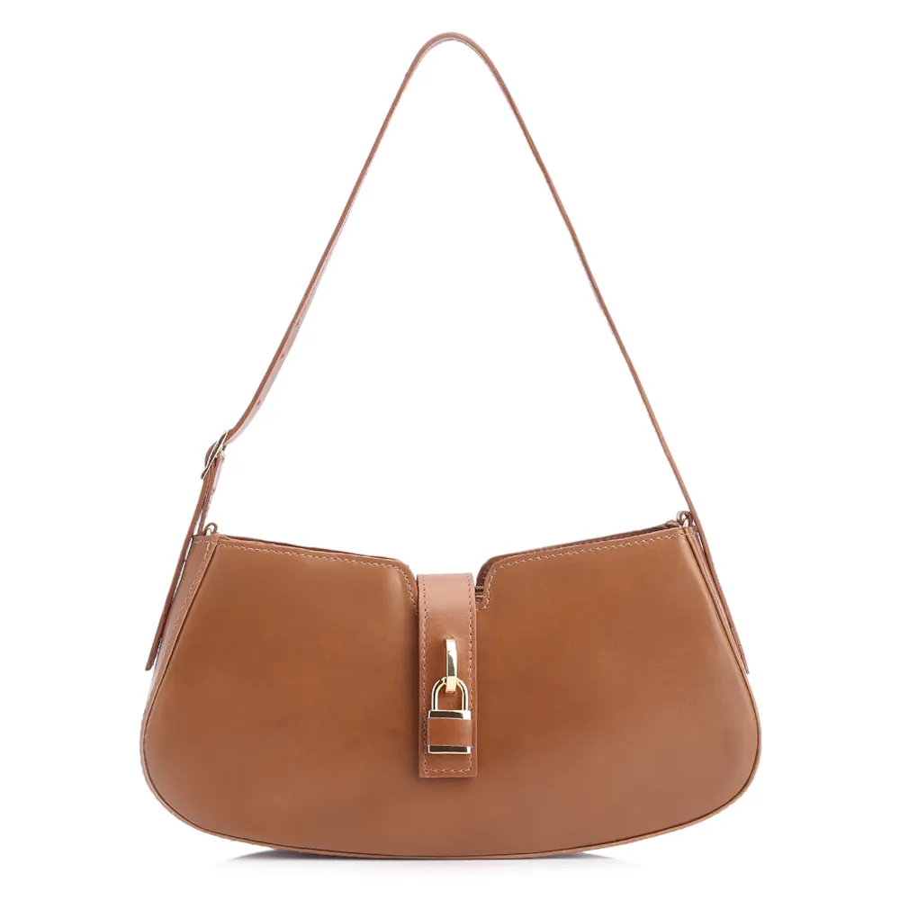 Bolsa De Ombro Cadeado Couro Marrom Claro