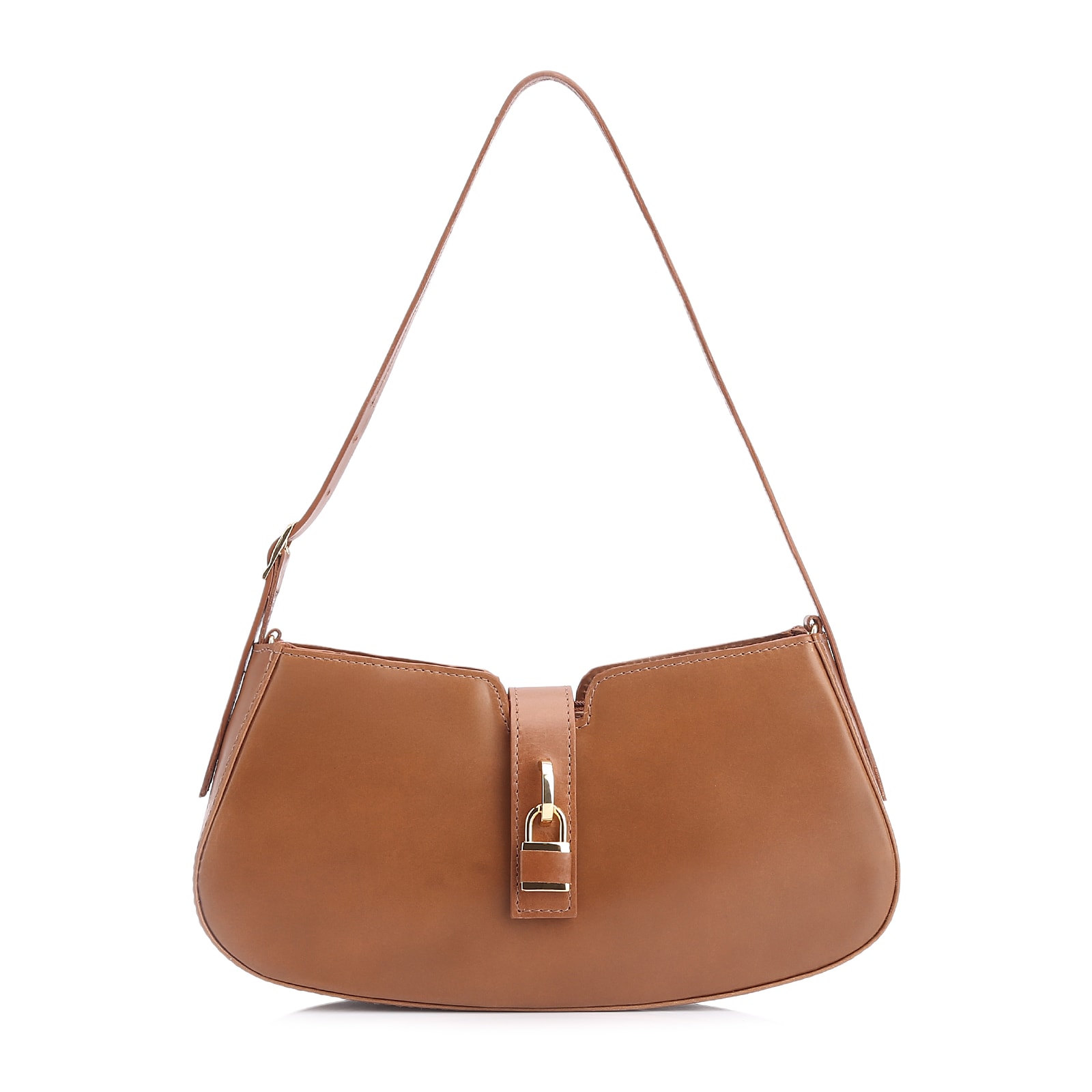 Bolsa De Ombro Cadeado Couro Marrom Claro