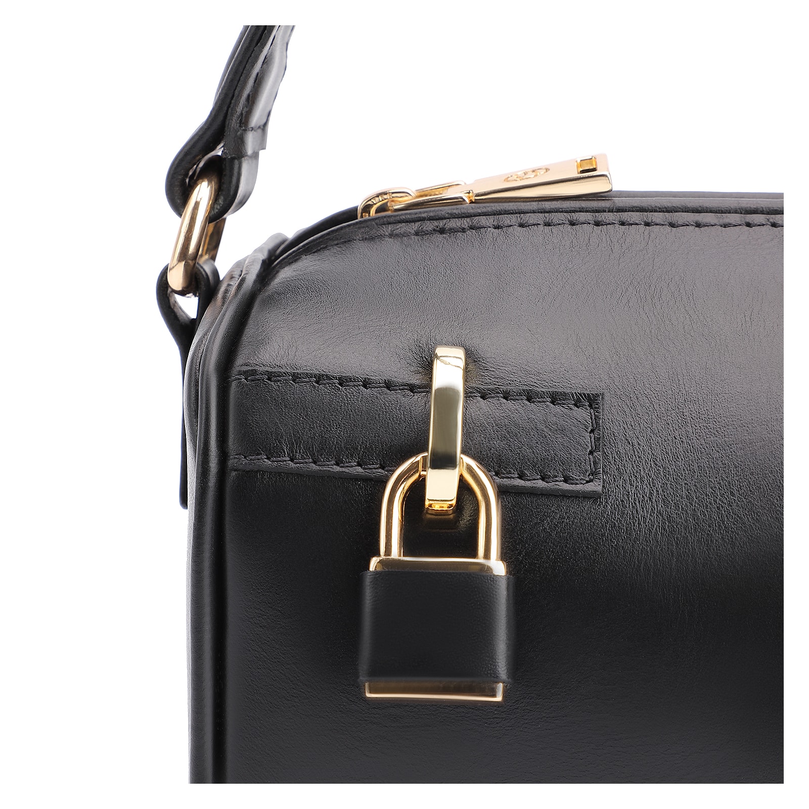 Bolsa De Ombro Cadeado Couro Preto