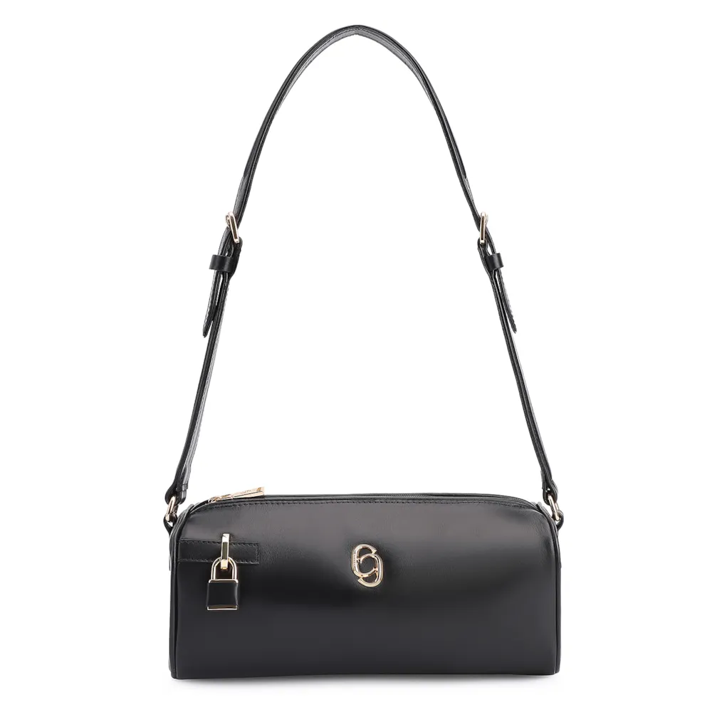 Bolsa De Ombro Cadeado Couro Preto