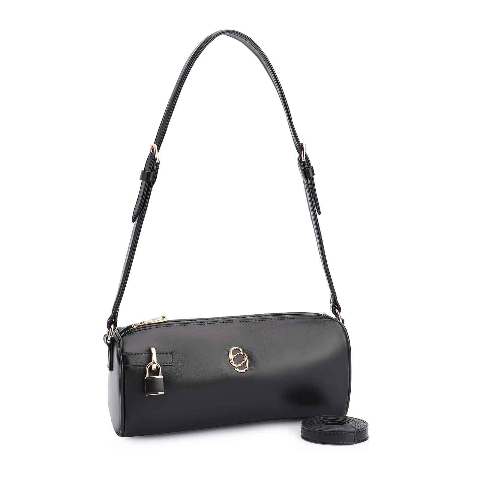 Bolsa De Ombro Cadeado Couro Preto