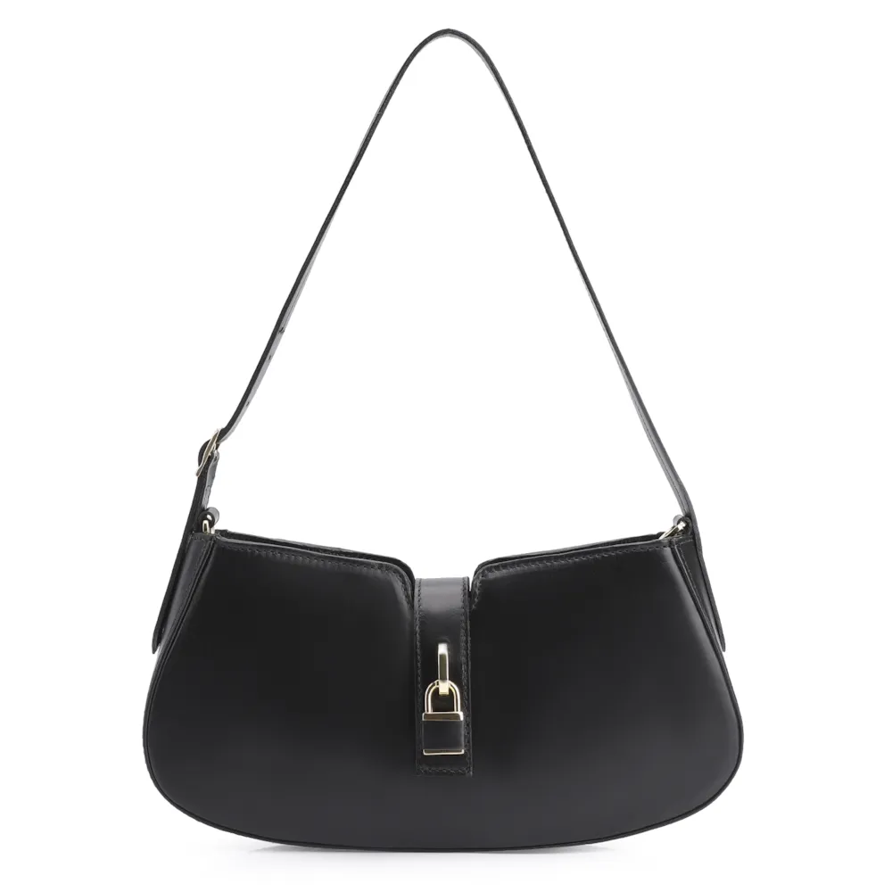 Bolsa De Ombro Cadeado Couro Preto