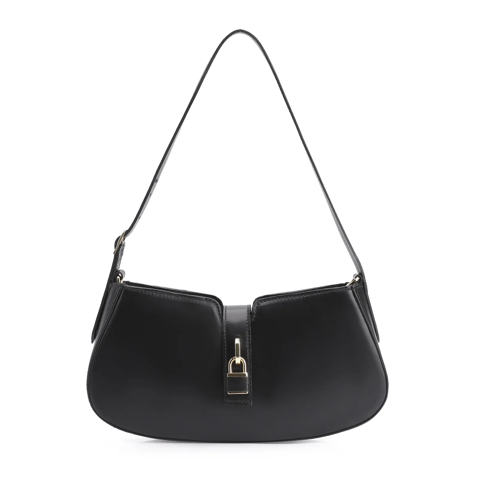 Bolsa De Ombro Cadeado Couro Preto
