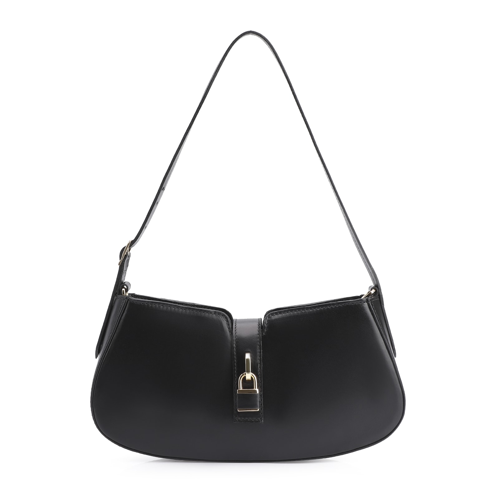 Bolsa De Ombro Cadeado Couro Preto