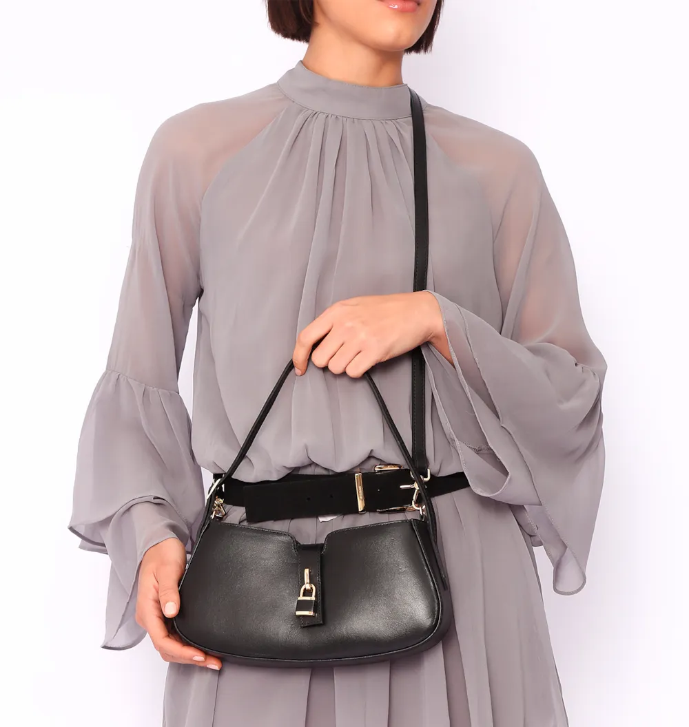 Bolsa De Ombro Cadeado Couro Preto - imagem 9