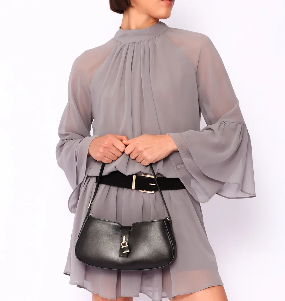 Bolsa De Ombro Cadeado Couro Preto - imagem 2