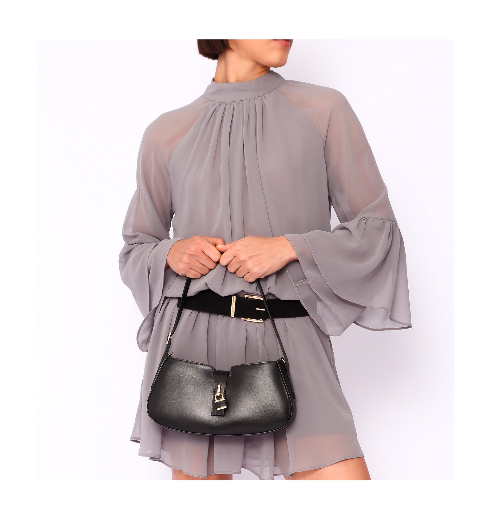 Bolsa De Ombro Cadeado Couro Preto