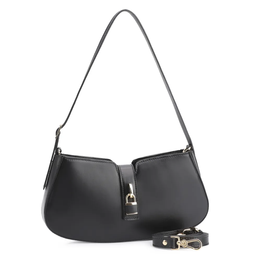 Bolsa De Ombro Cadeado Couro Preto - imagem 3