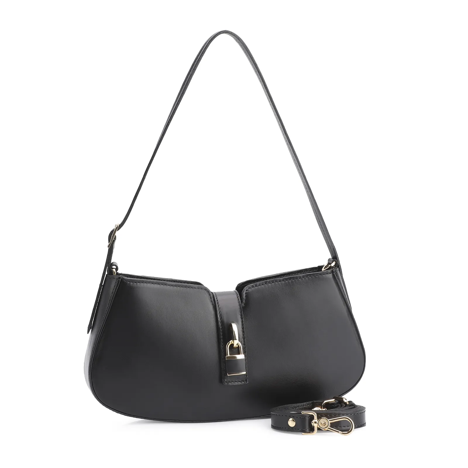 Bolsa De Ombro Cadeado Couro Preto