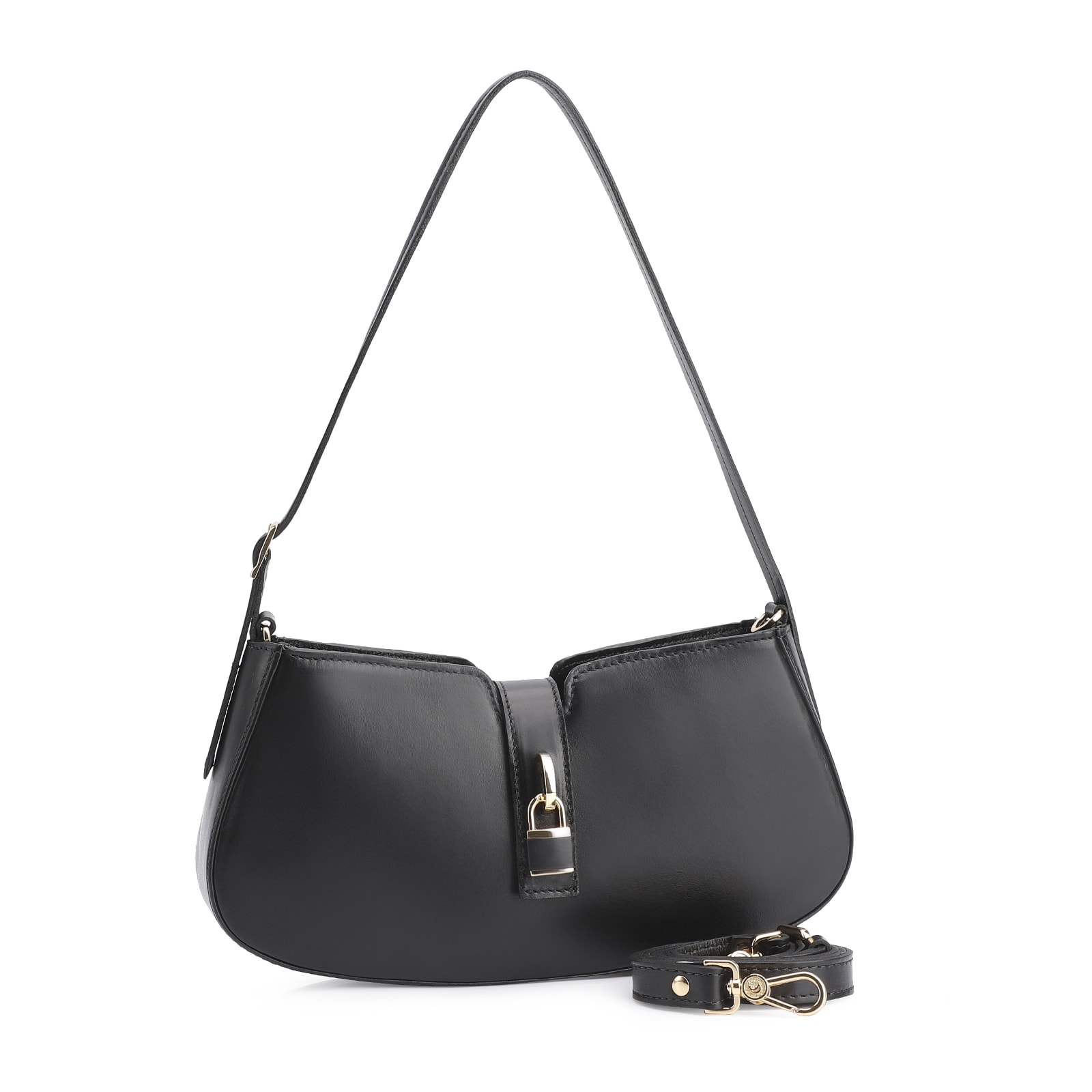 Bolsa De Ombro Cadeado Couro Preto